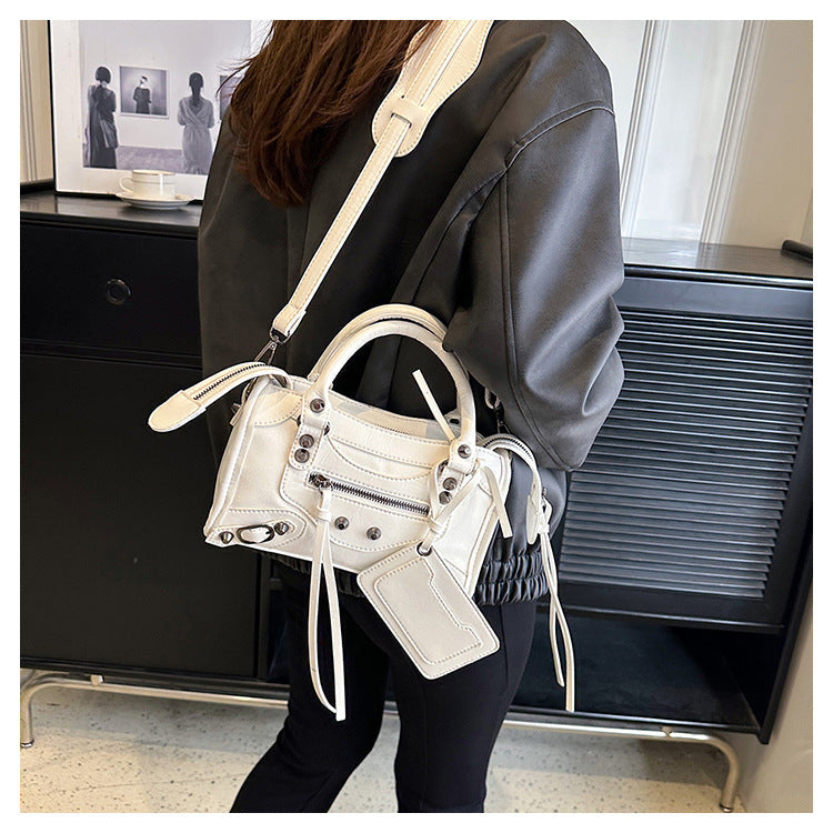 Women's Vintage Edge Satchel – Artisan Studded Motorcycle Bag with Convertible Crossbody Strap