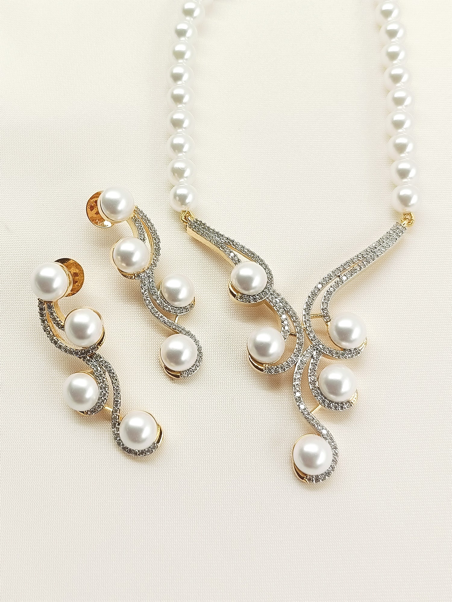 Rashmi White Pearl American Diamond Combo Set