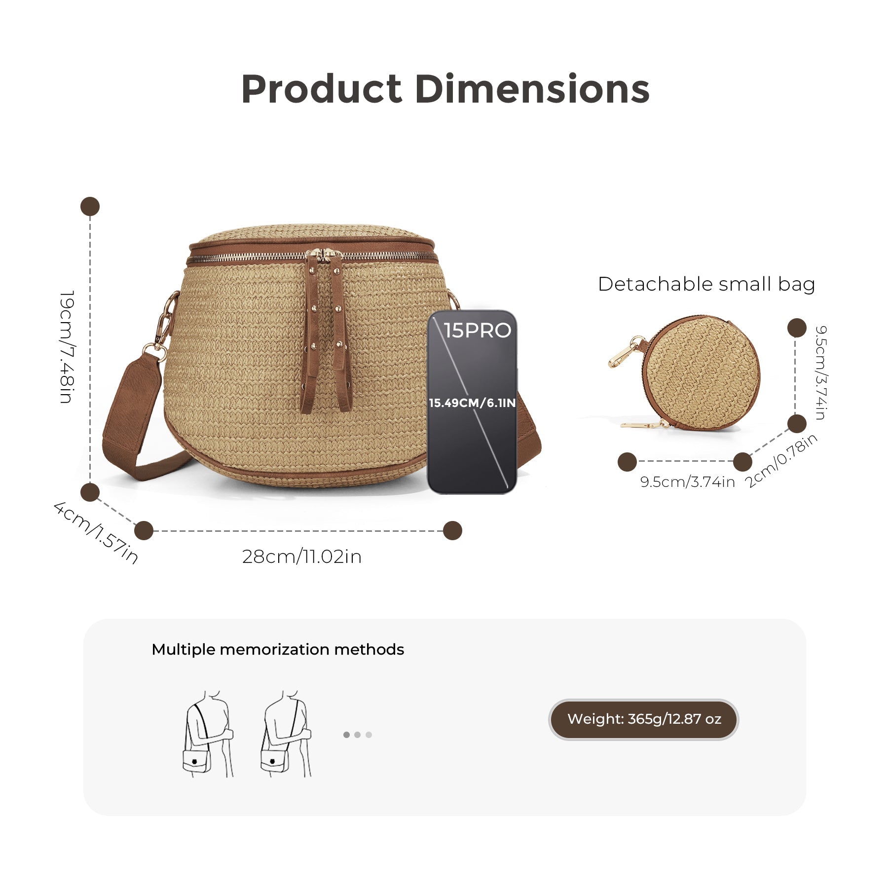 Ounamei Large Crossbody Bag for Women | Multi-Style Bag with Coin Pouch for Travel & Daily Use