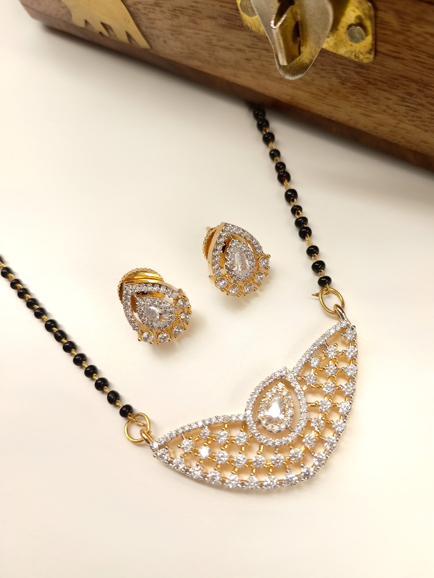 Amayra White American Diamond Mangalsutra - qivii