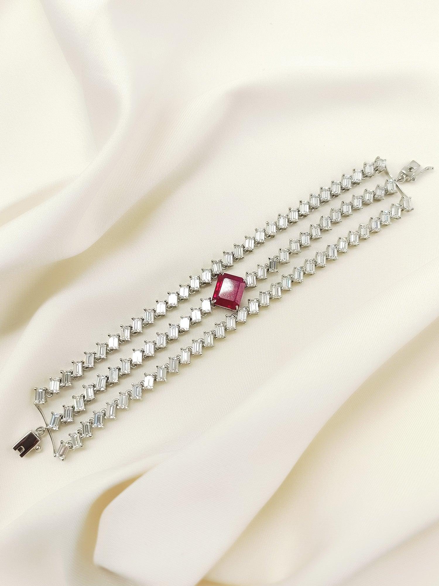 Anushri Ruby 92.5 Silver American Diamond Bracelet