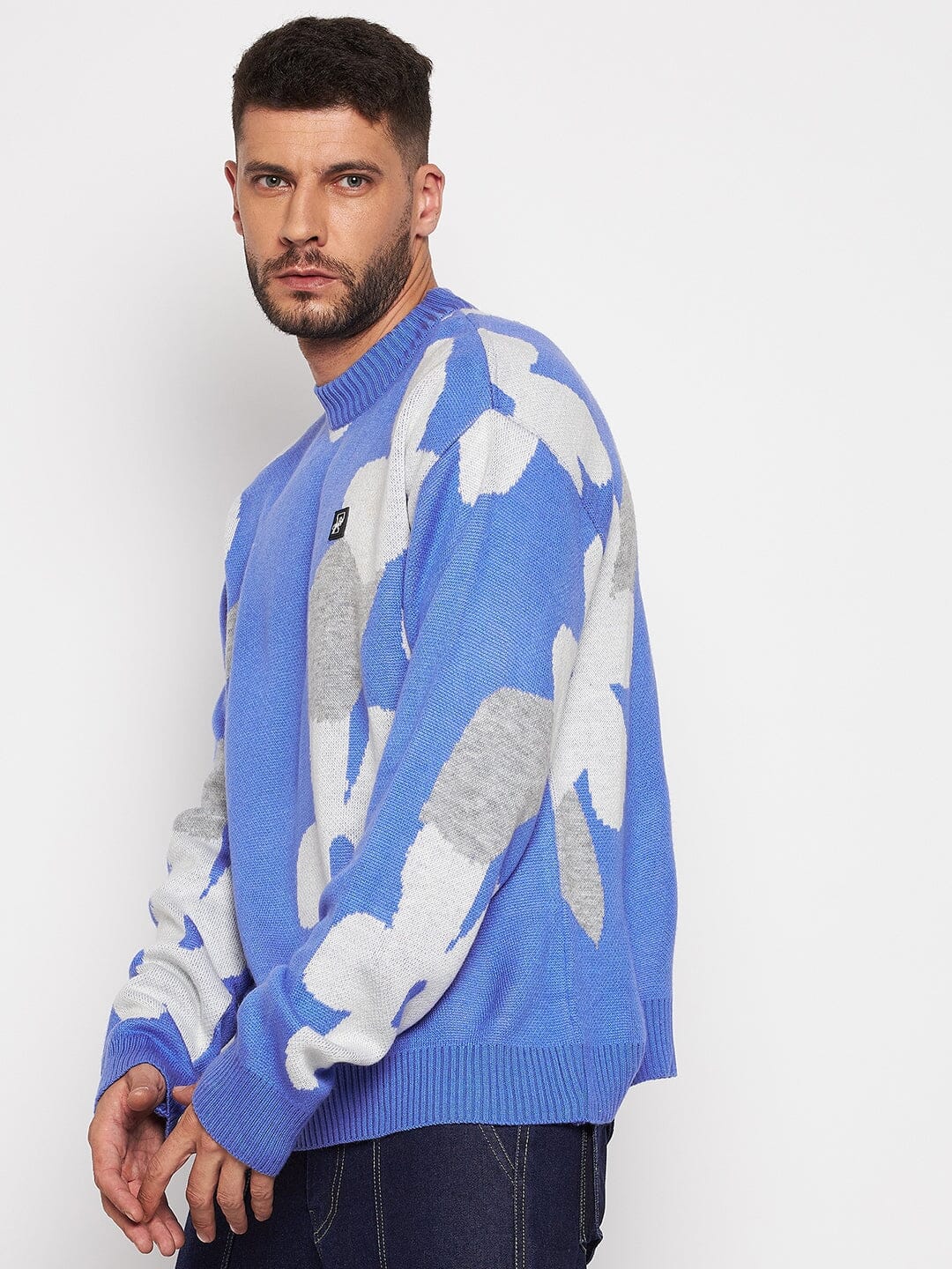 Sky Blue Floral Oversized Sweater