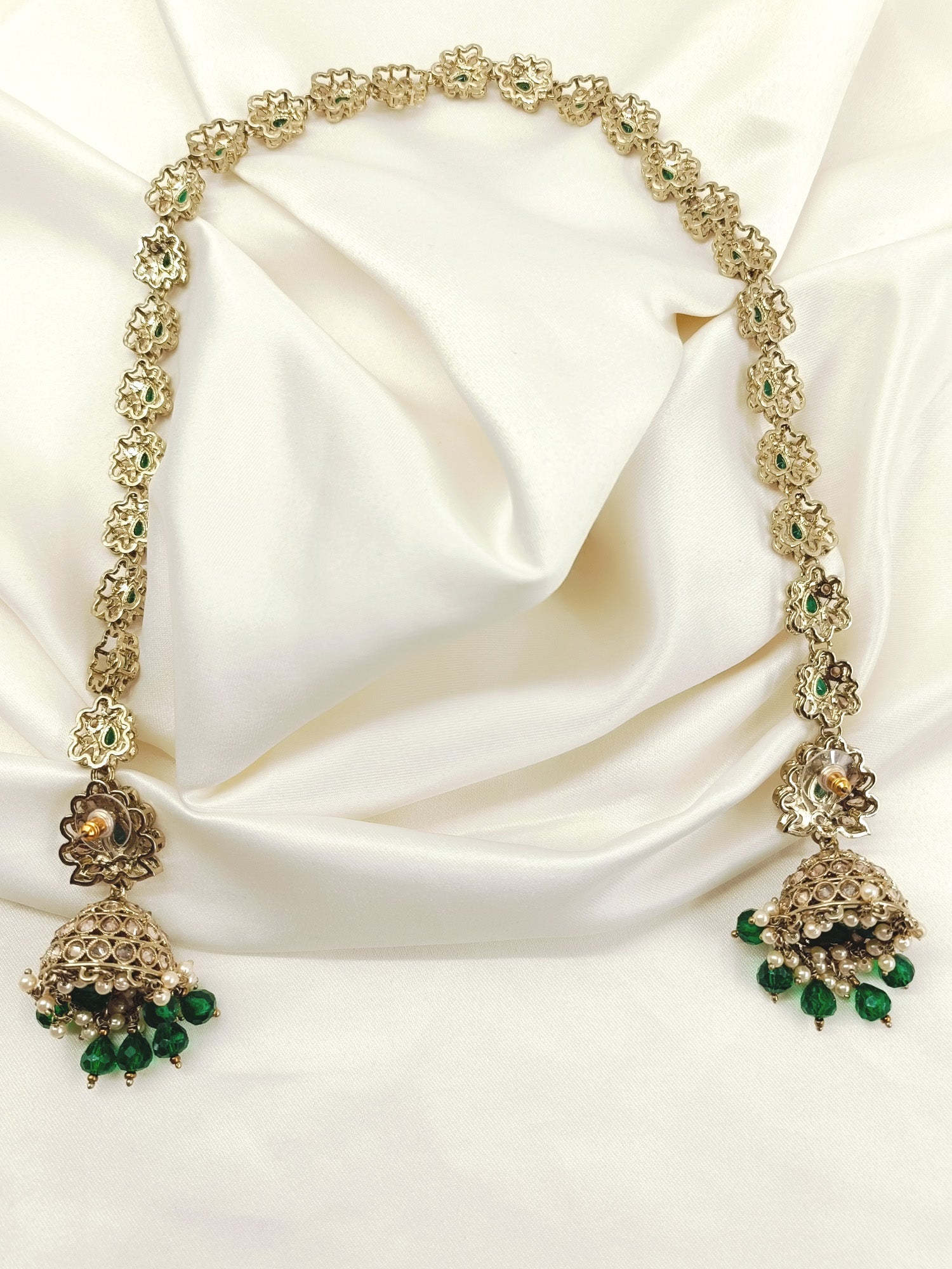 Heema Green Polki Jhumki With Sheeshpatti