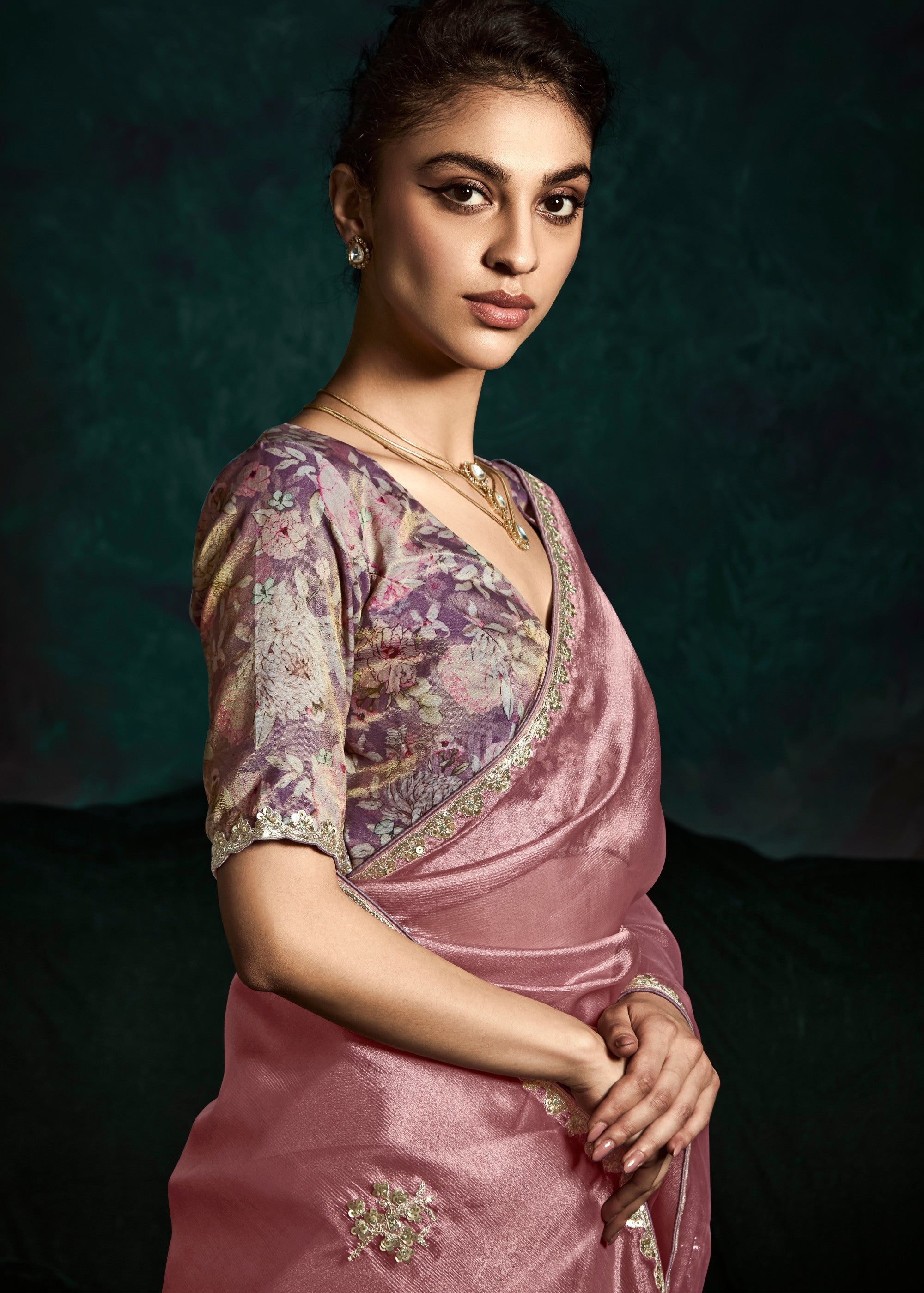 Pretty Pink Fancy Fabric Silk Saree With Sequins And Thread Embroidered Butti Work - qivii