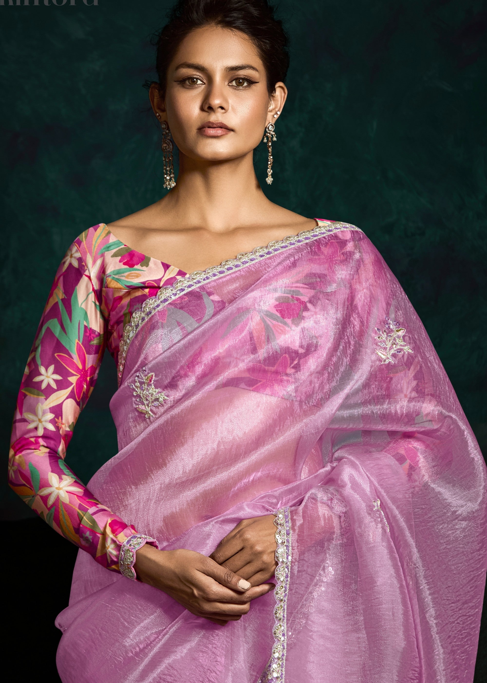 Lavender Purple Fancy Fabric Silk Saree With Sequins And Thread Embroidered Butti Work - qivii