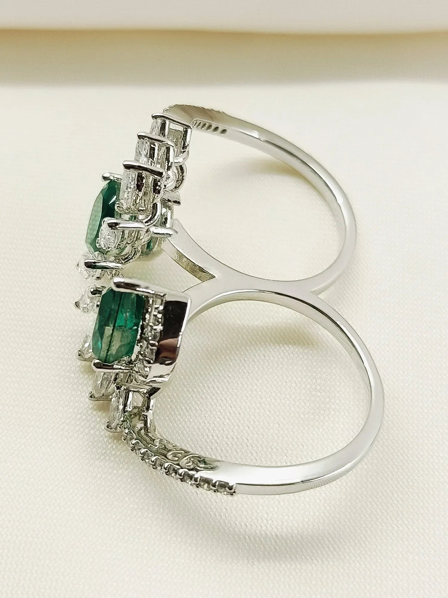 Estelle Green 92.5 Silver American Diamond Double Finger Ring