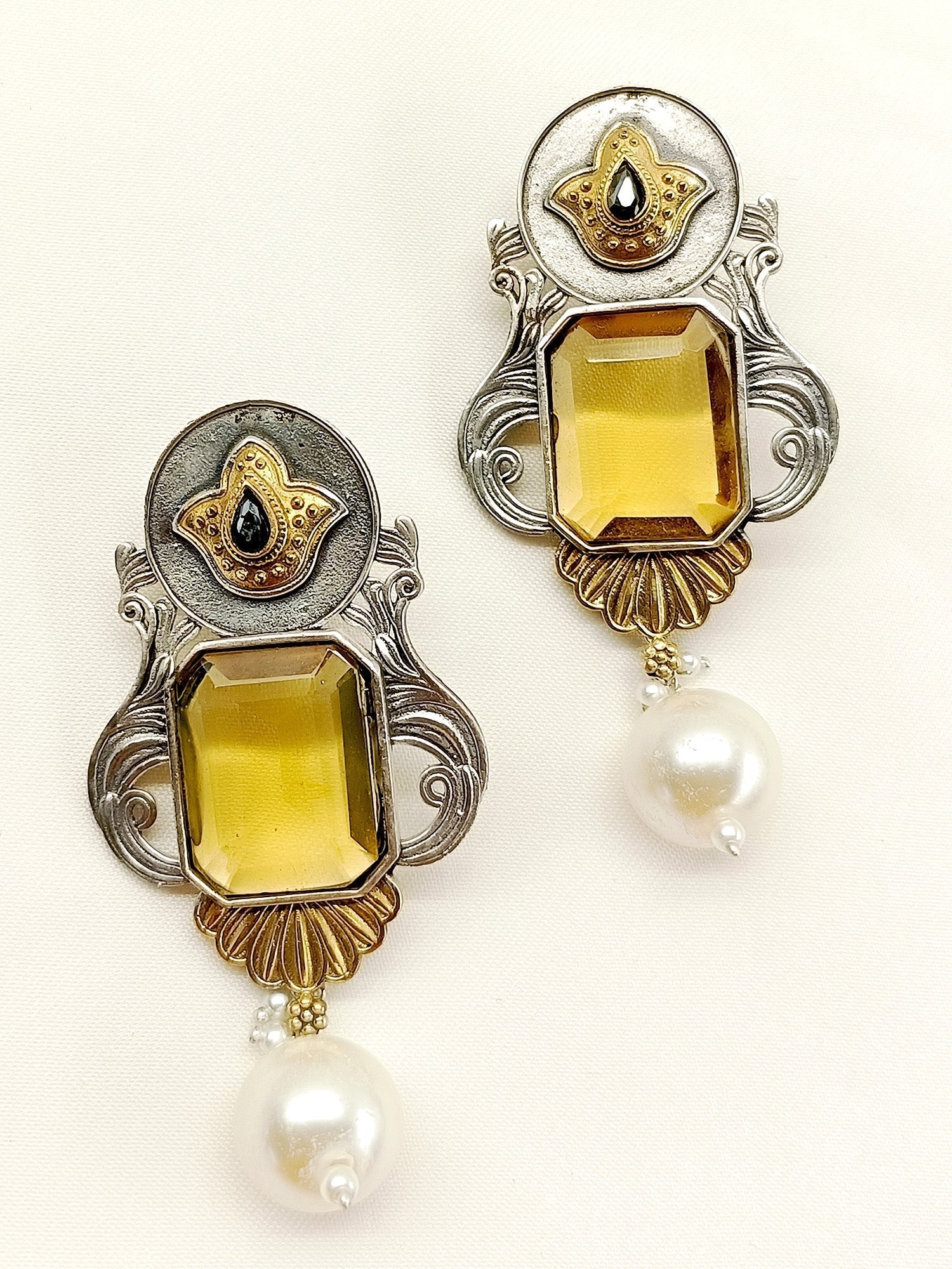 Amna Yellow Oxidized Earrings - qivii