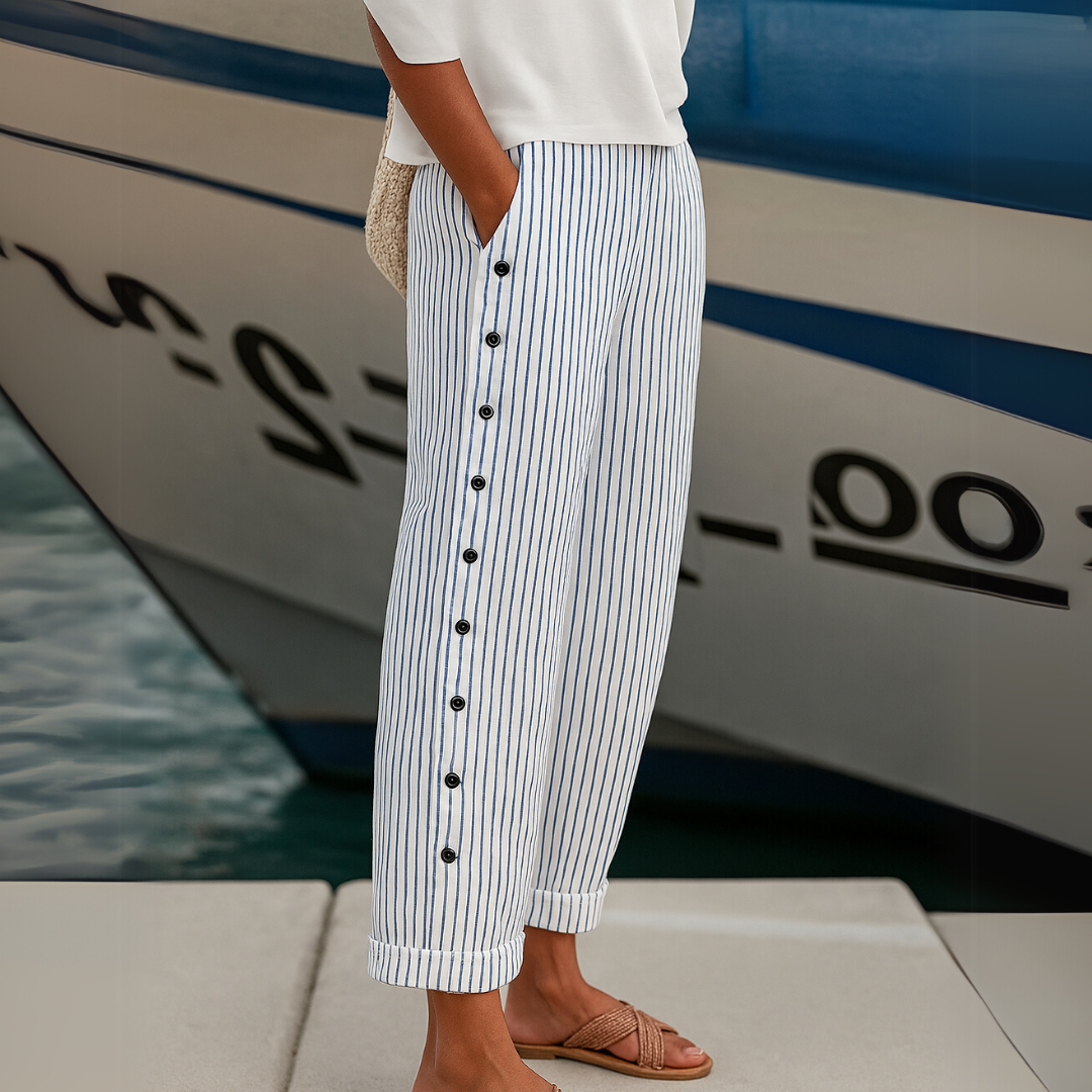 Sharon | Comfortable Striped Loose Fit Summer Pants by Qivii