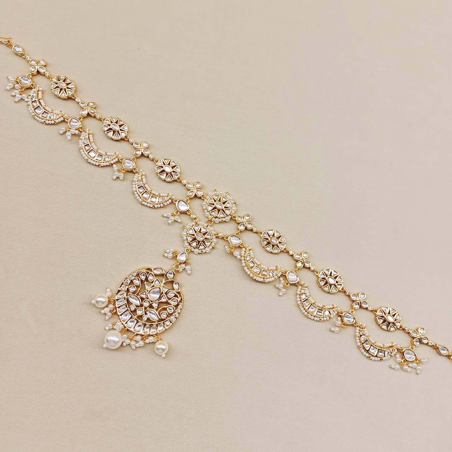 Samira White Stone Kundan Gold Plated Mathapatti