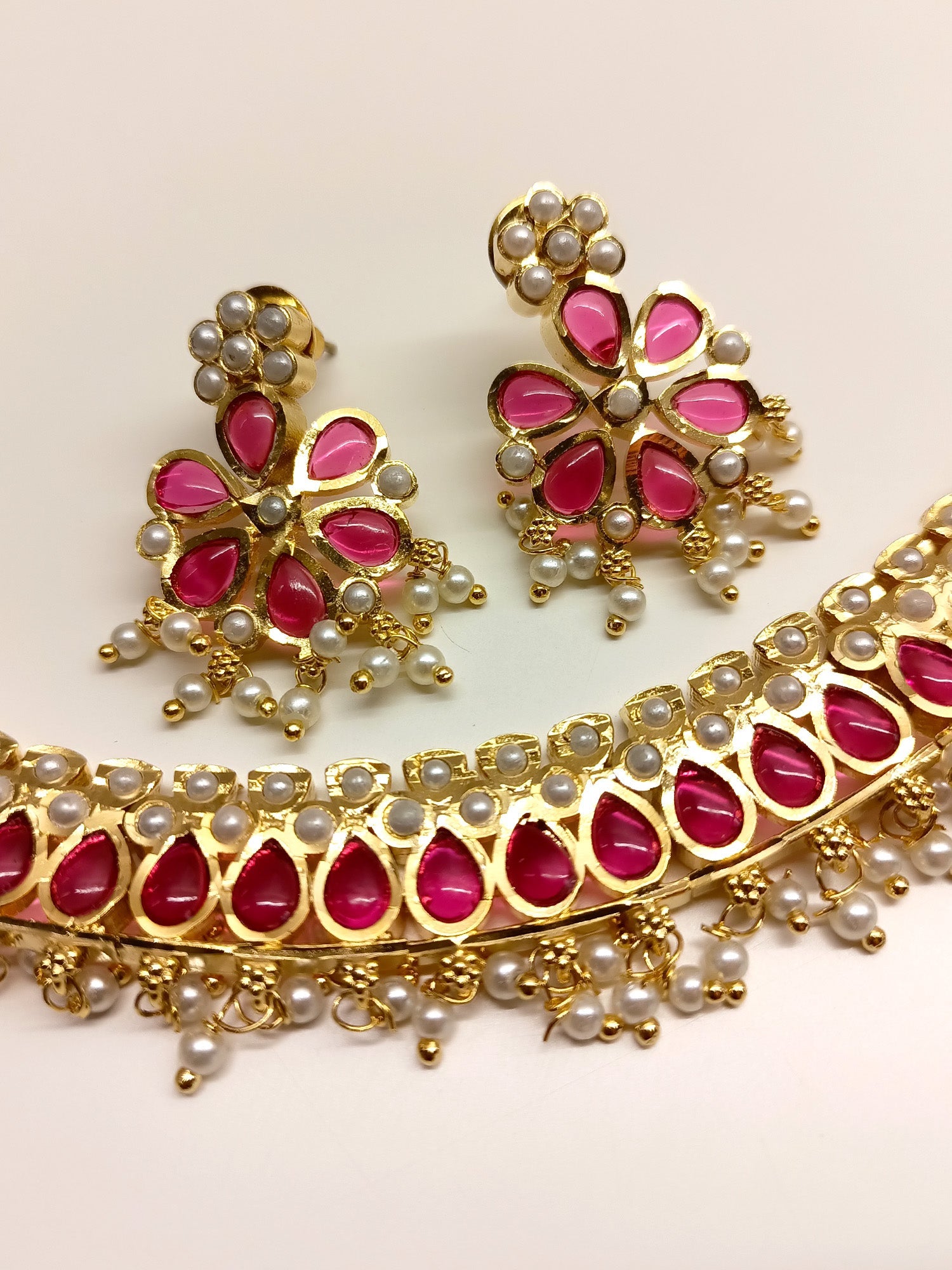 Adira Ruby Jadau Necklace Set - qivii