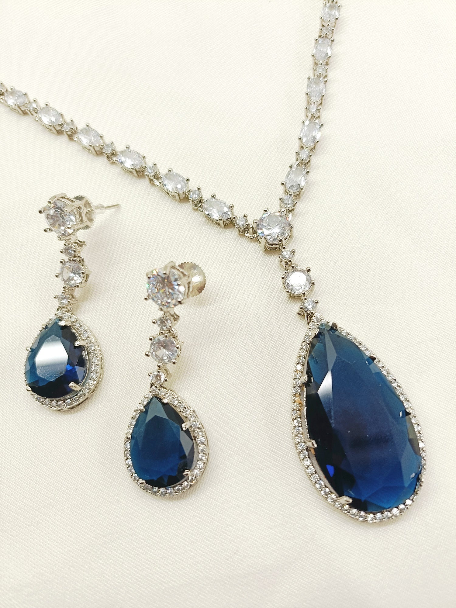 Navika Navy Blue American Diamond Necklace Set - Elegant and timeless design