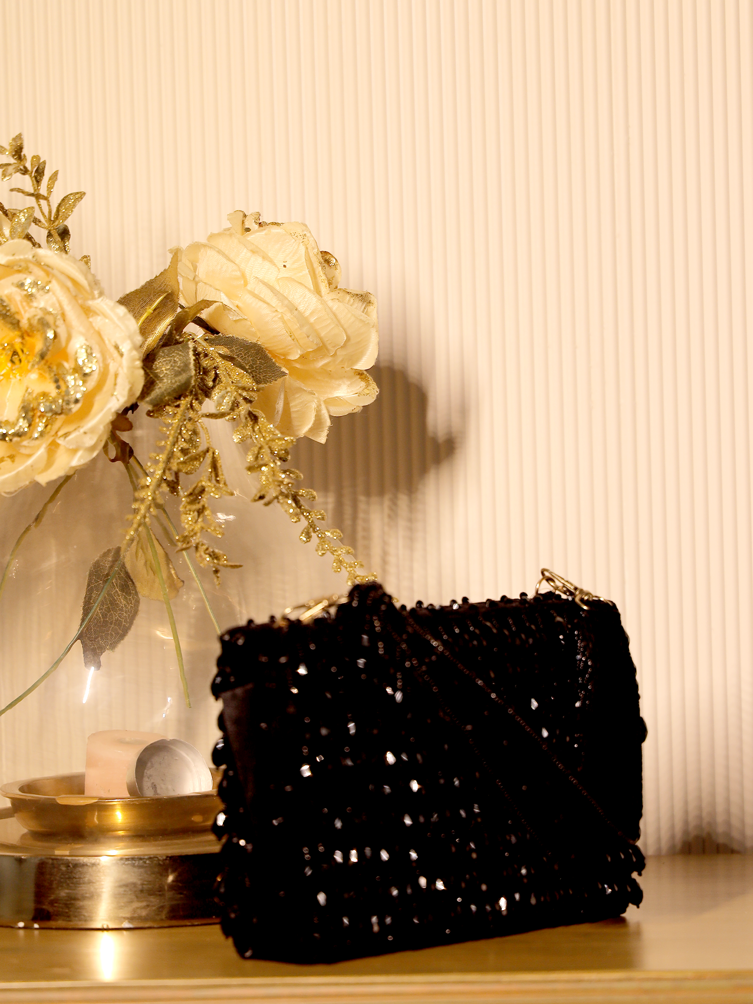 Parineeta Velvet Black Beaded Evening Clutch