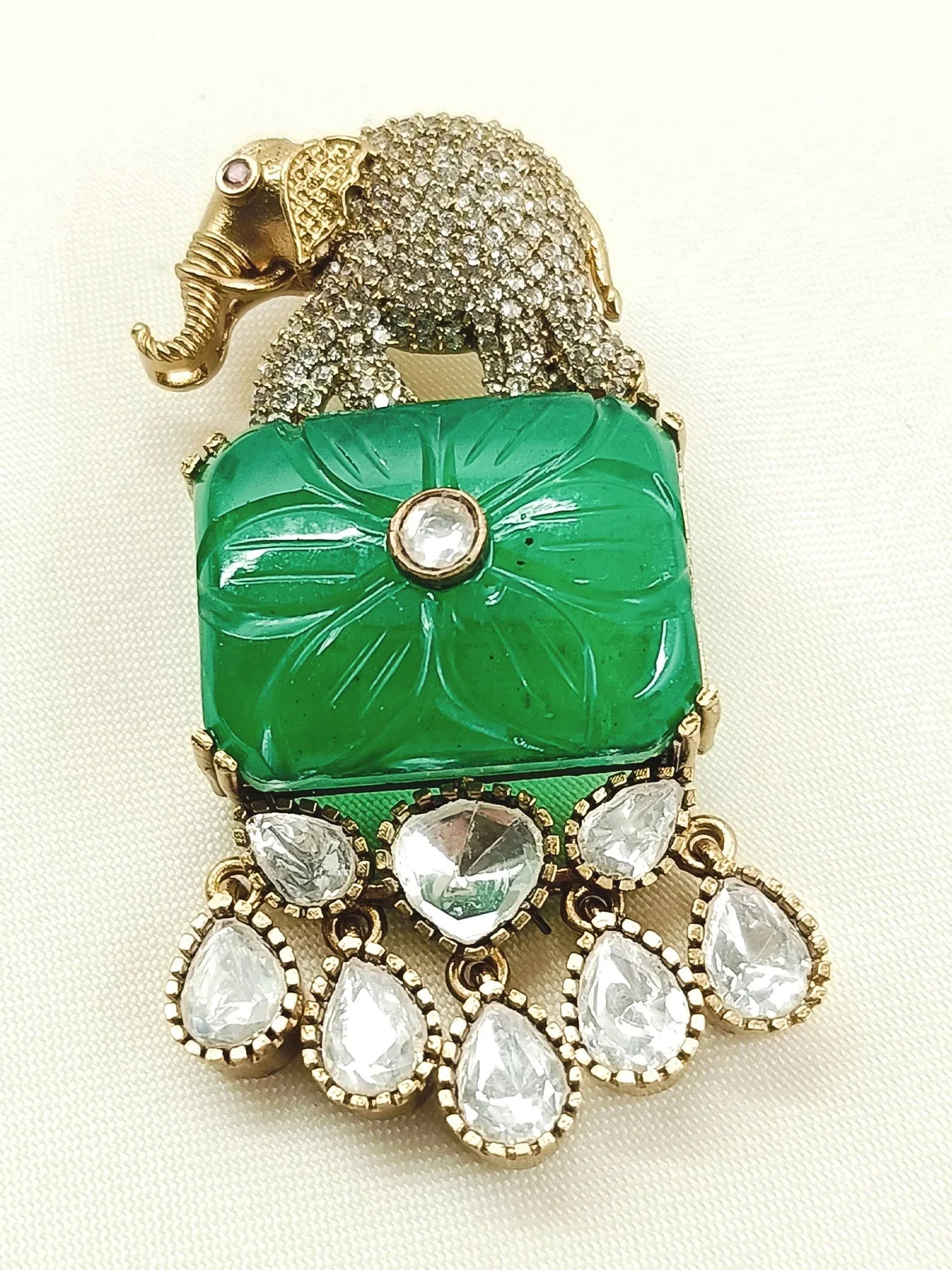 Hritik Green Elephant Brooch