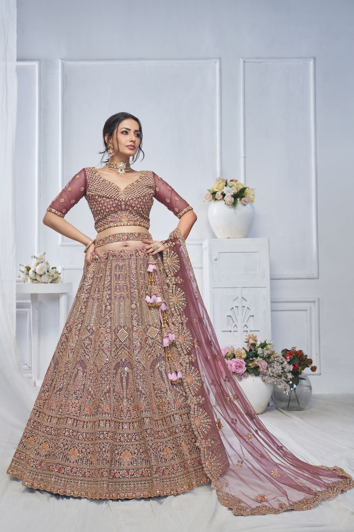 Royal Grandeur Bridal Purple Soft Net Lehenga - qivii