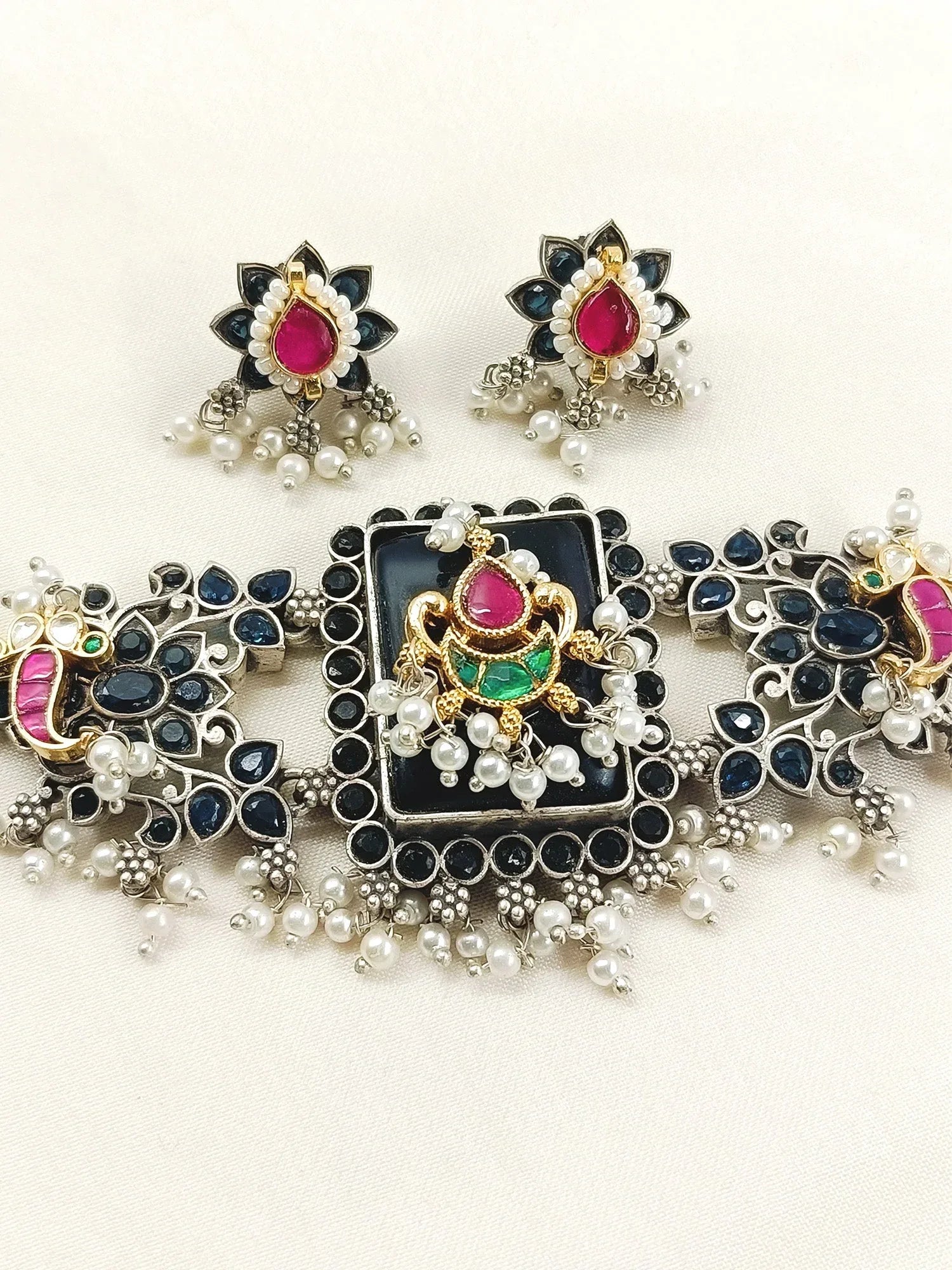 Shibu Blue Oxidized Choker Set