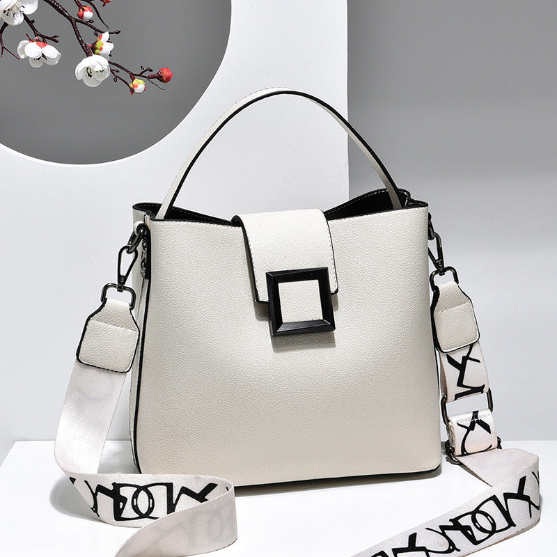 Women’s Signature-Buckle Square Bucket Bag - Premium Convertible Shoulder & Crossbody with Architectural Silhouette & Elevated Minimalism