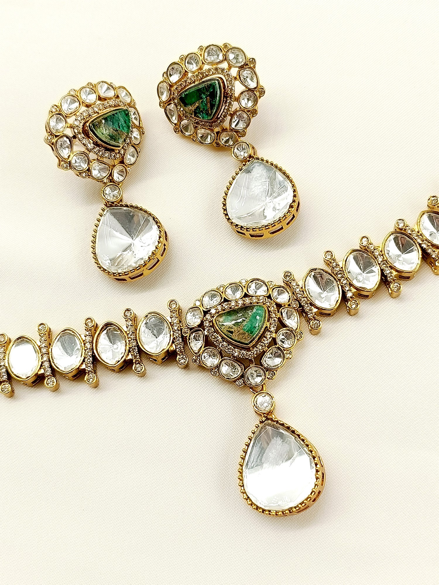 Aadhera Green Kundan Necklace Set