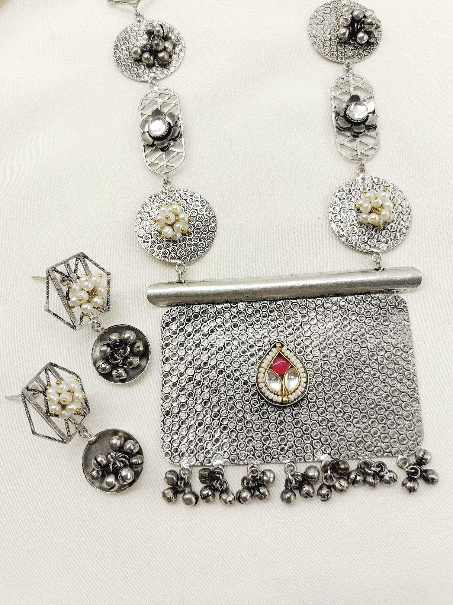 Qalbi Ruby Oxidized Necklace Set