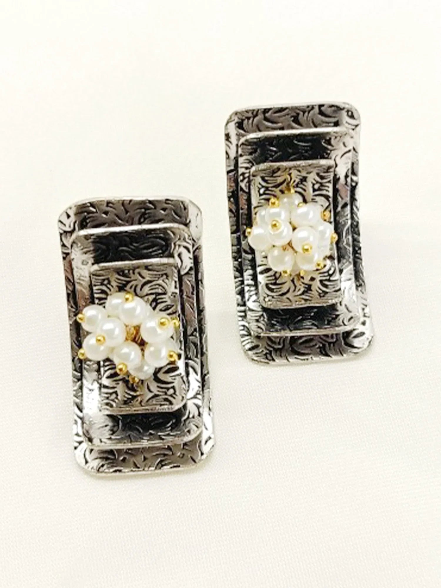 Chandrea White Pearl Oxidized Tops