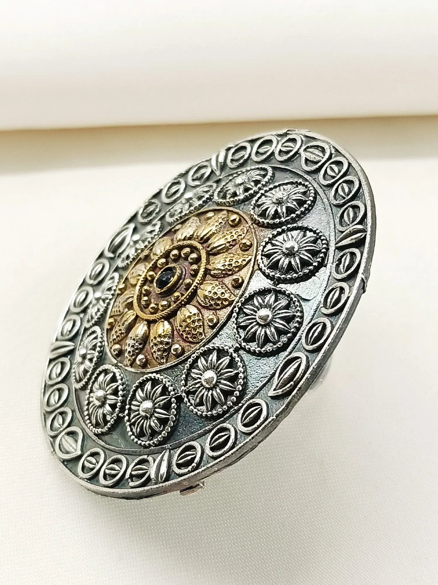 Dhatrananda Navy Blue Oxidized Finger Ring