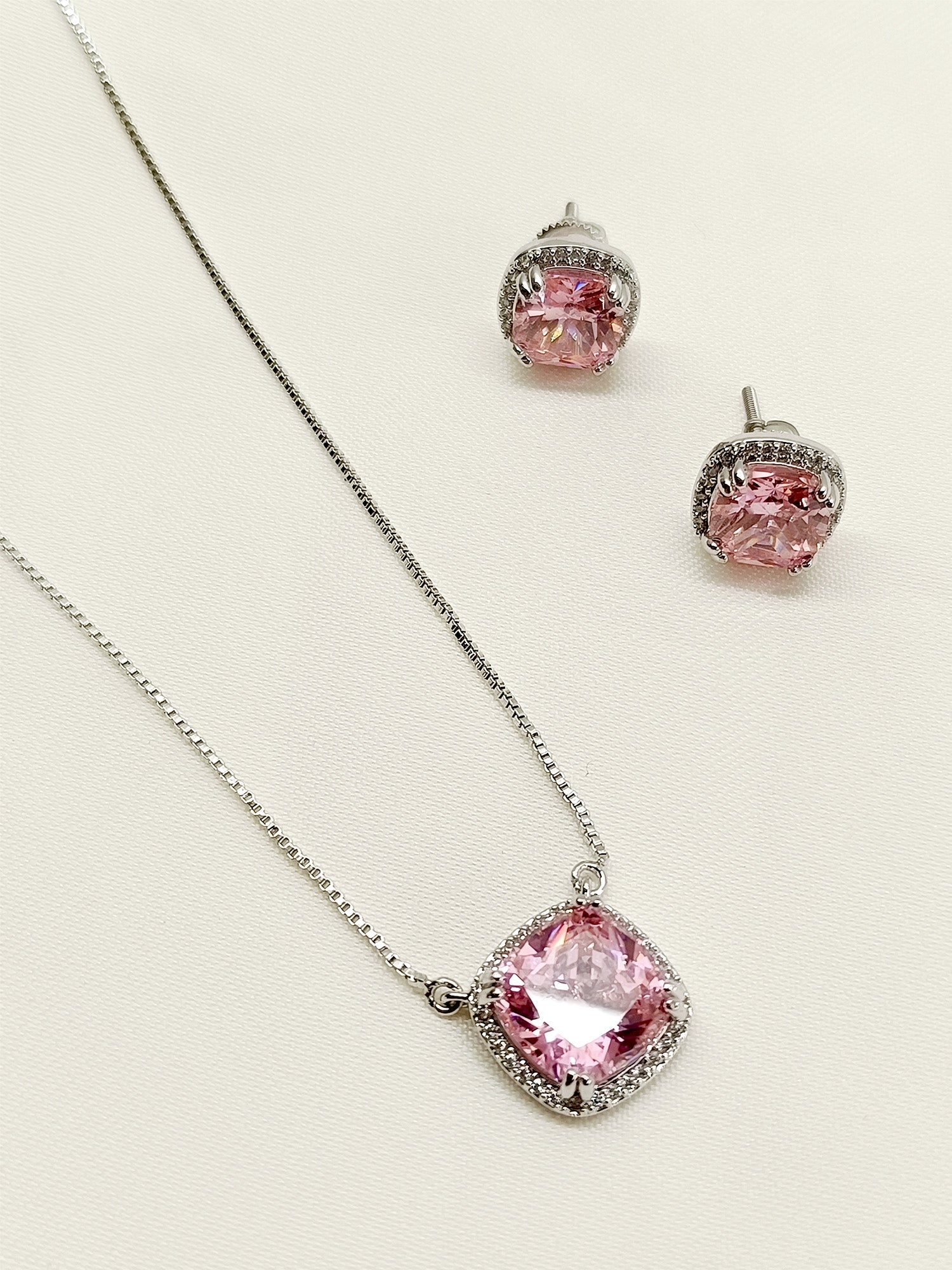 Alaina Pink American Diamond Pendant Set - qivii