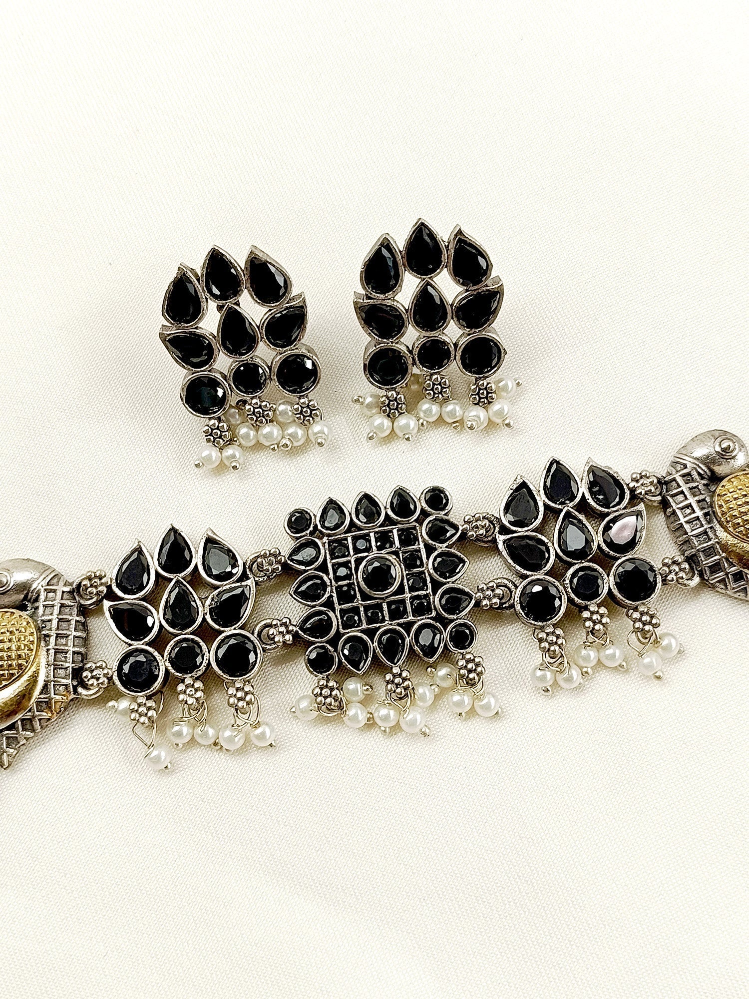 Akku Black Peacock Oxidized Choker Set - qivii