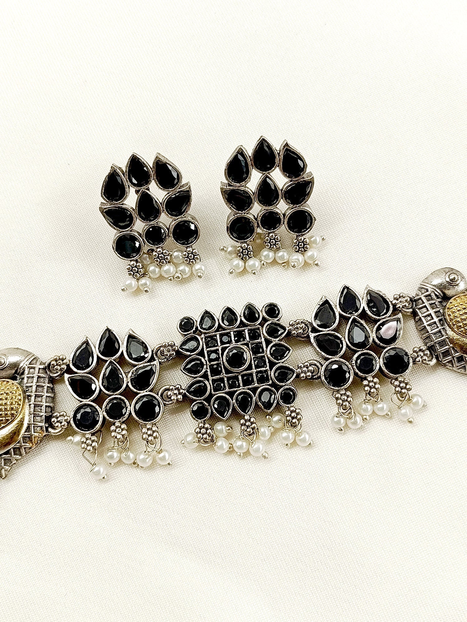 Akku Black Peacock Oxidized Choker Set - qivii