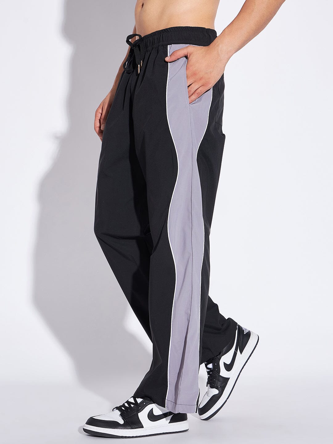 Black & Grey Wavy Panel Trackpants