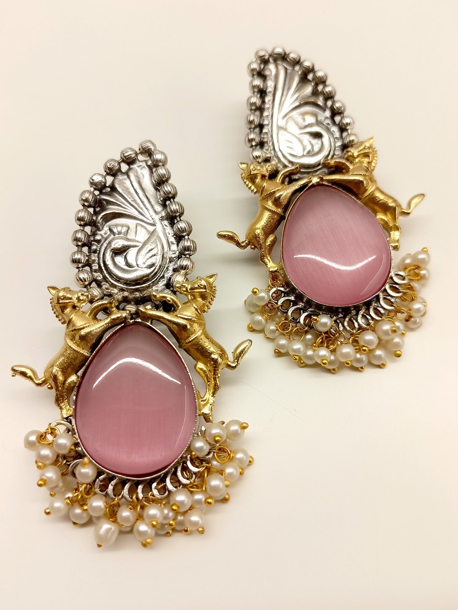 Meenu Baby Pink Oxidized Earrings - qivii