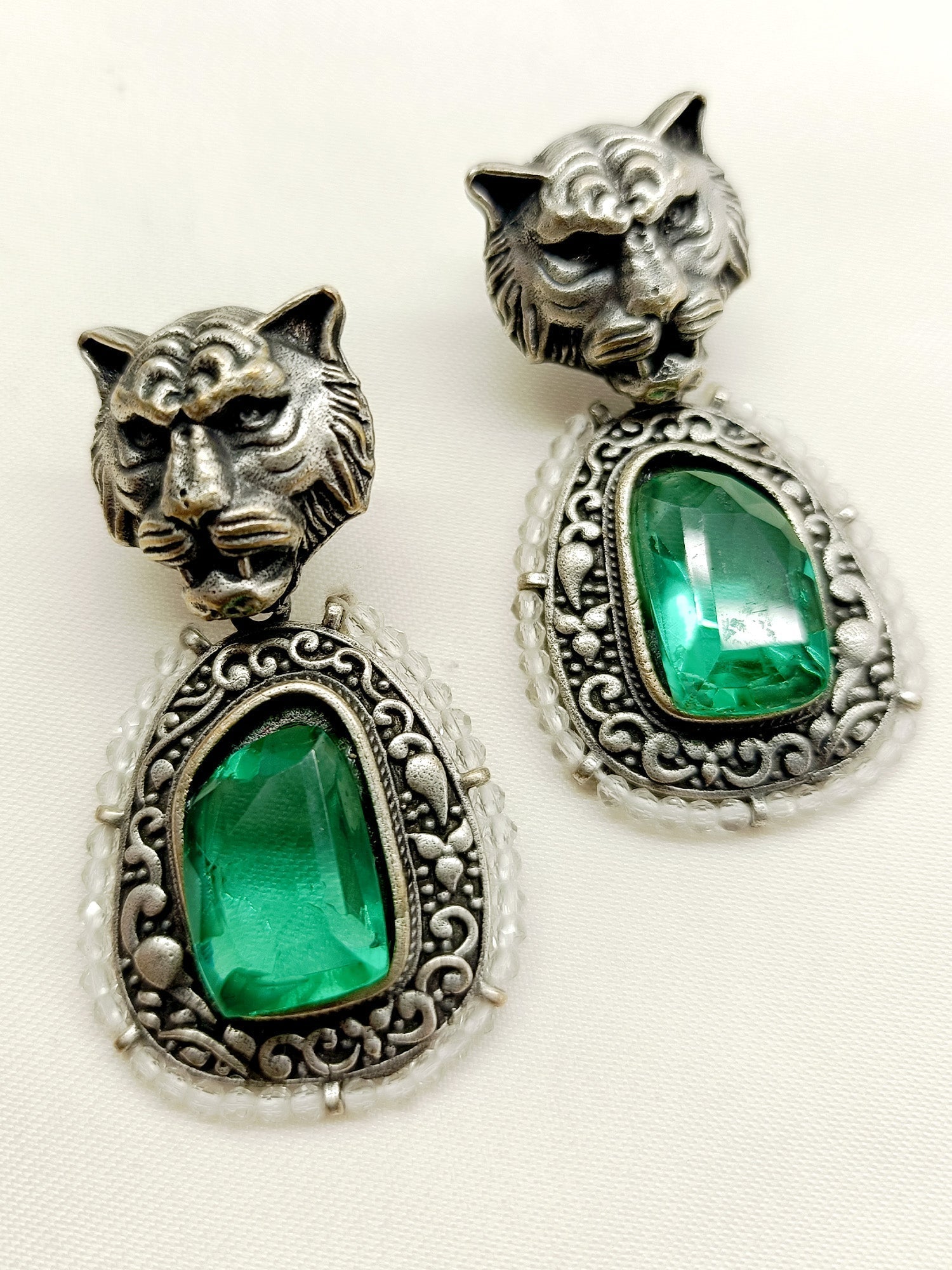 Niharika Green German Silver Oxidized Earrings - qivii