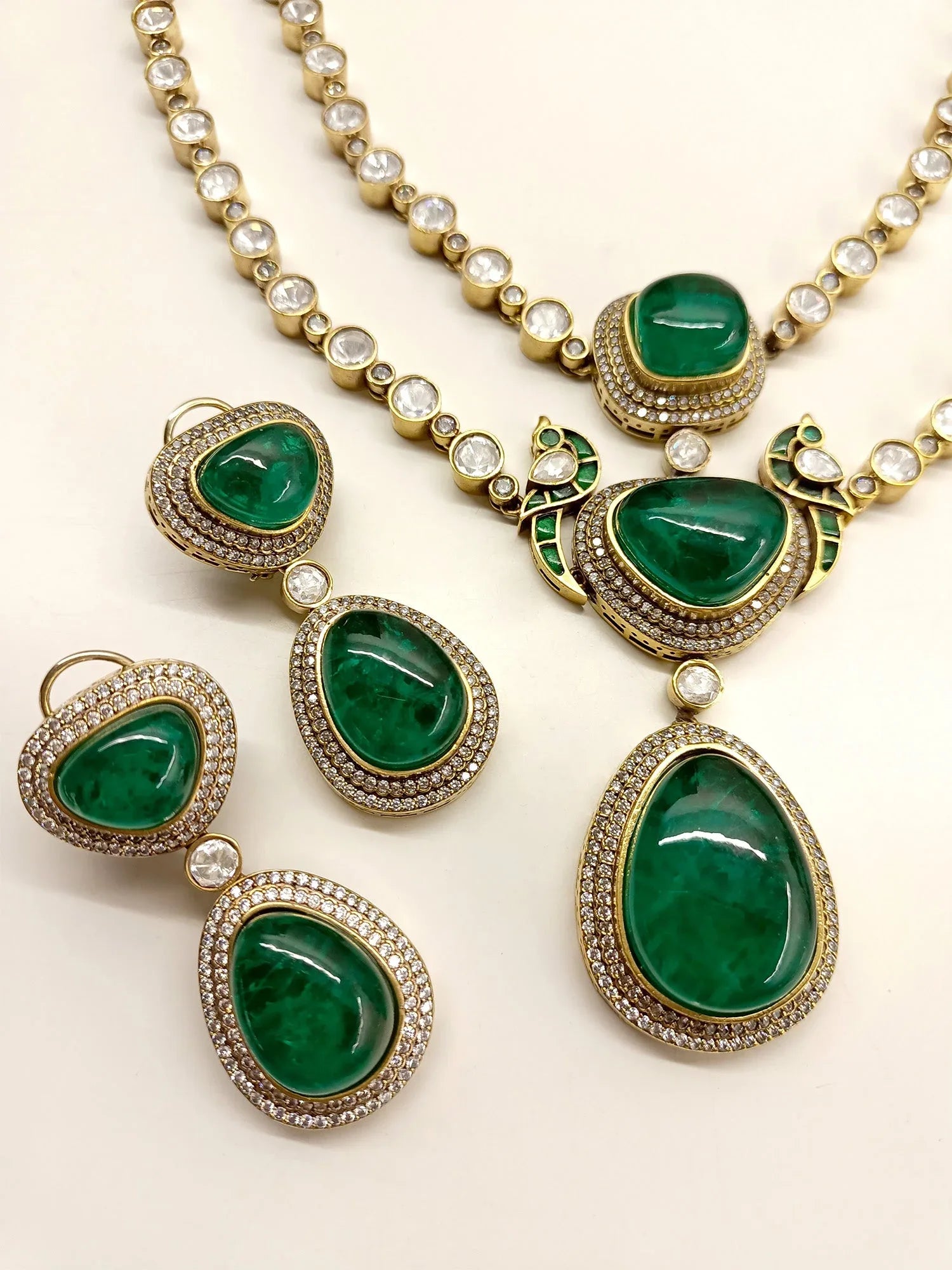 Aalia Green Double Layer Kundan Polki Necklace Set
