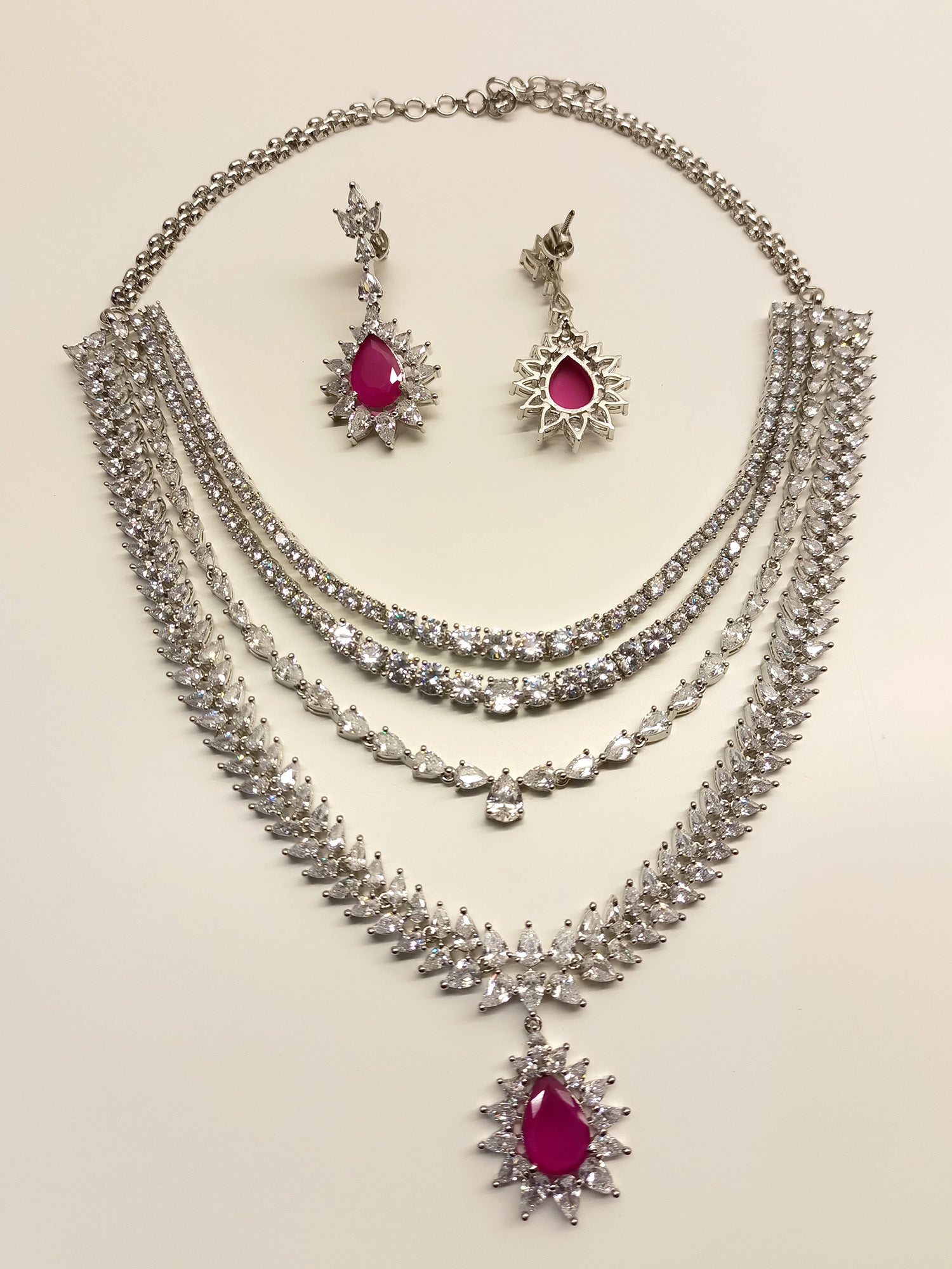 Pallavi Ruby American Diamond Necklace Set - qivii