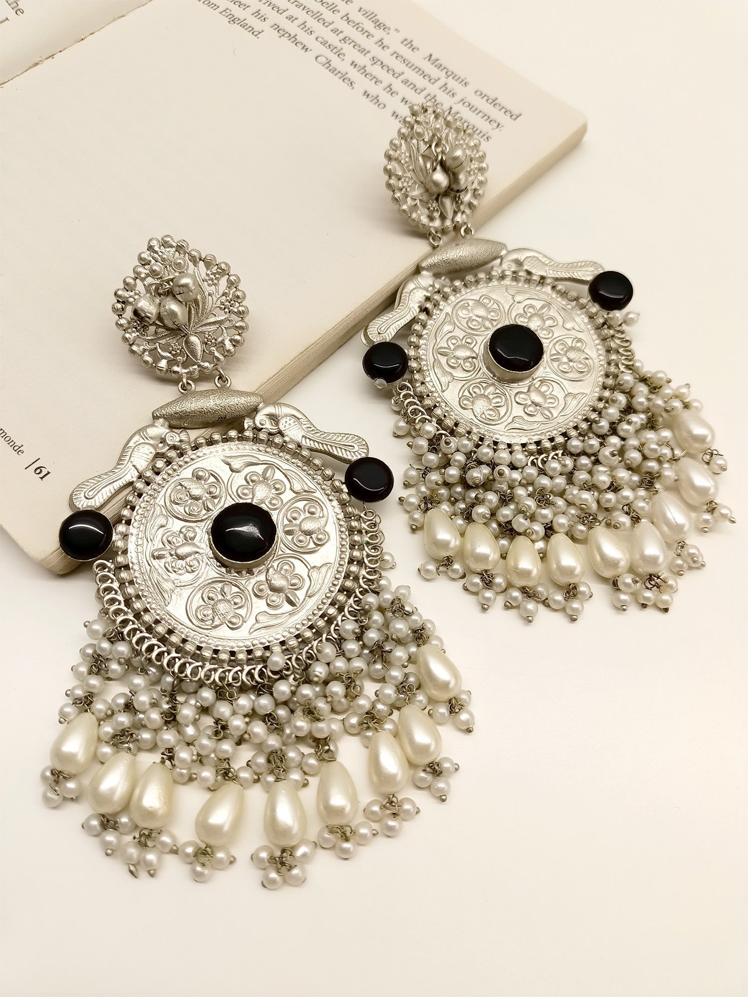 Idika Black Long Oxidized Earrings - qivii