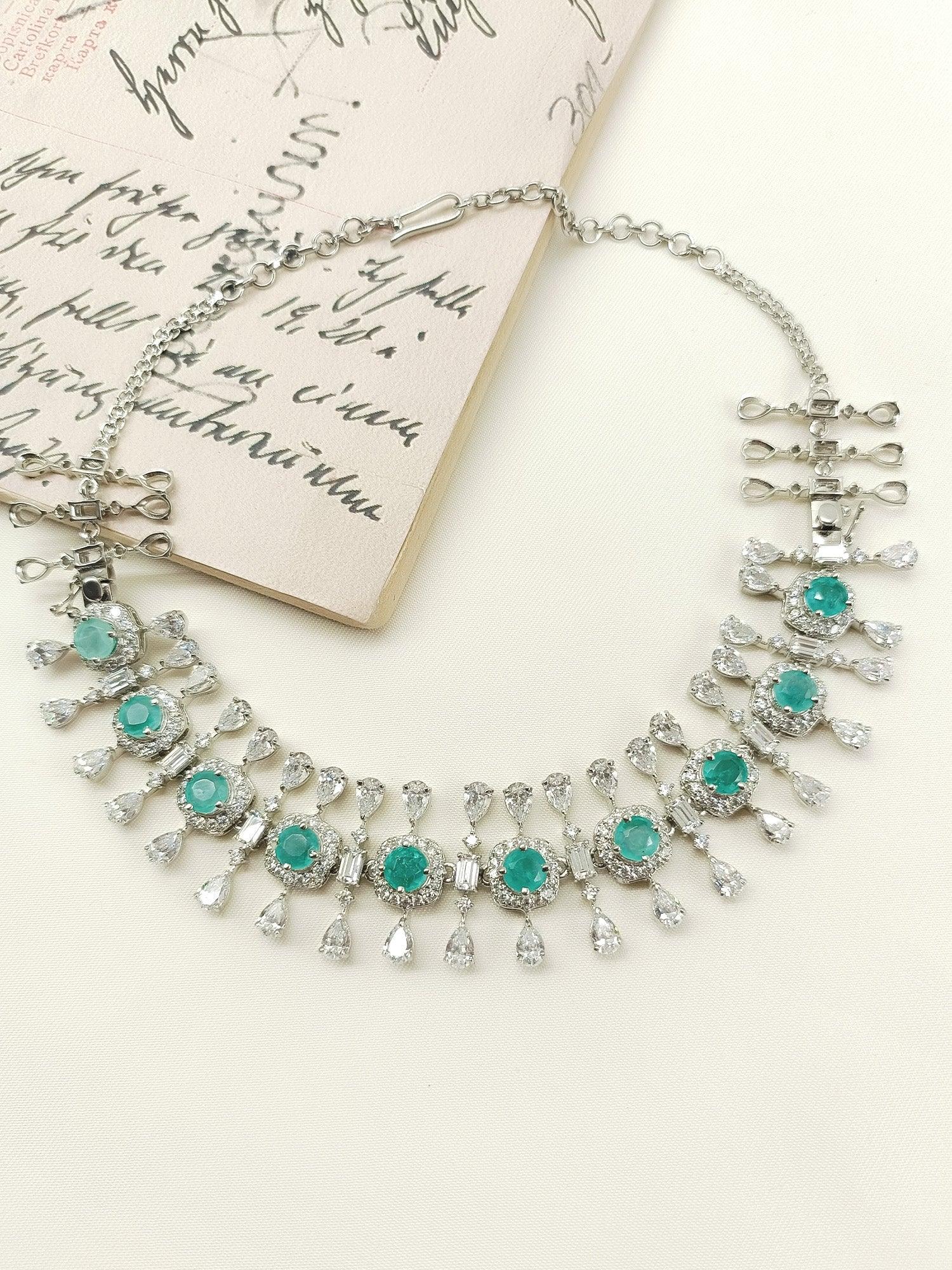 Hallie Mint Green 92.5 Silver American Diamond Two In One Bracelet
