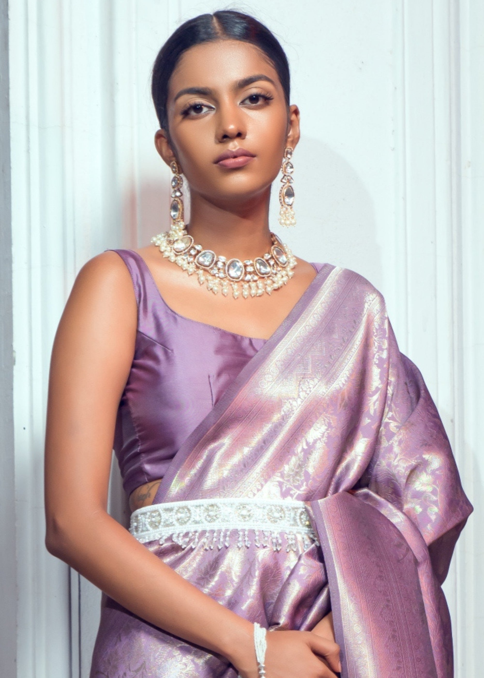 Amethyst Purple Zari Woven Silk Saree - qivii