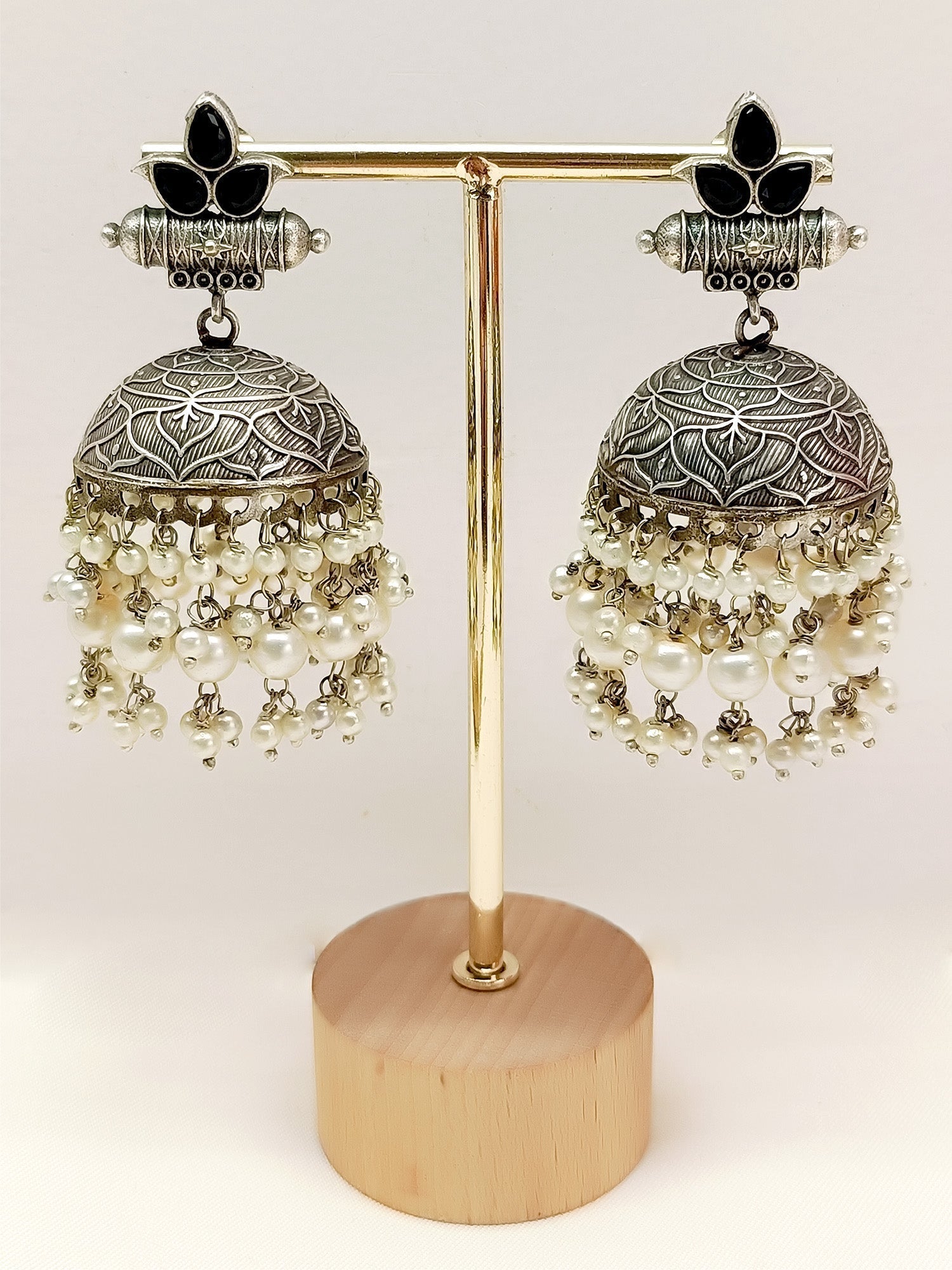 Aadvika Black Oxidized Jhumki - qivii