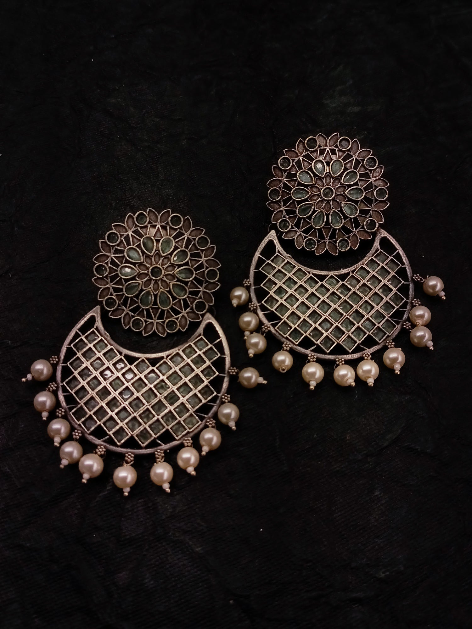 Shabina Mint Green Oxidised Chandbali - qivii