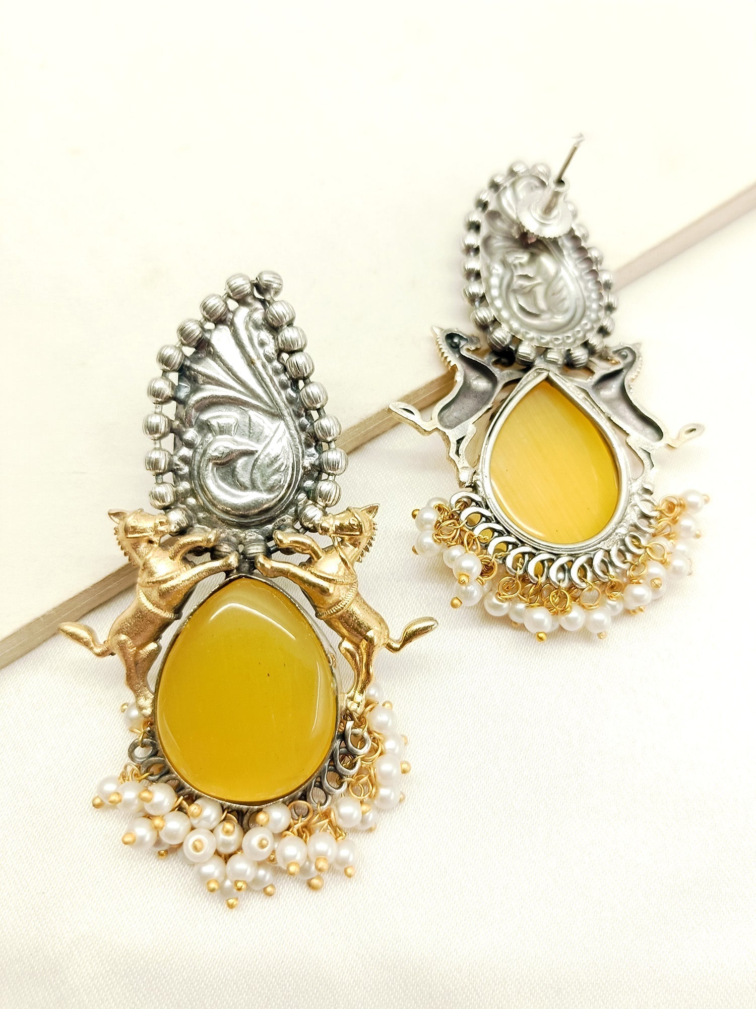 Ameha Yellow Oxidized Earrings - qivii