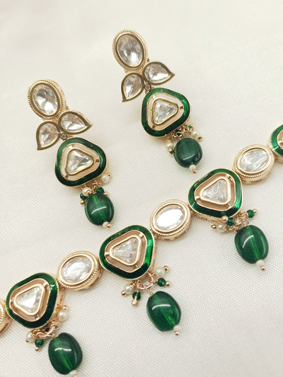 Vidushi Green Kundan Necklace Set