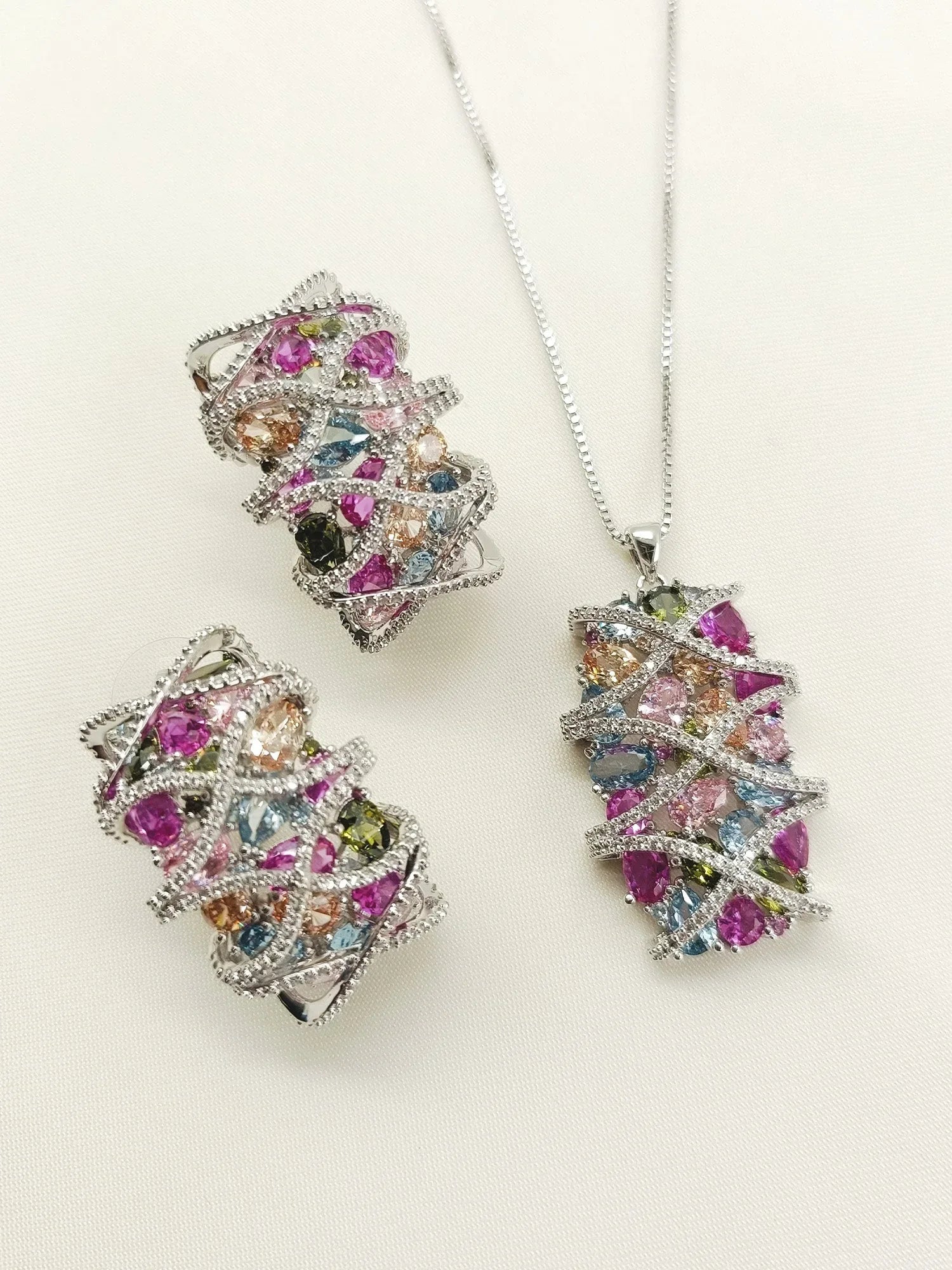 Raza Multi Colour American Diamond Pendant set With Finger Ring