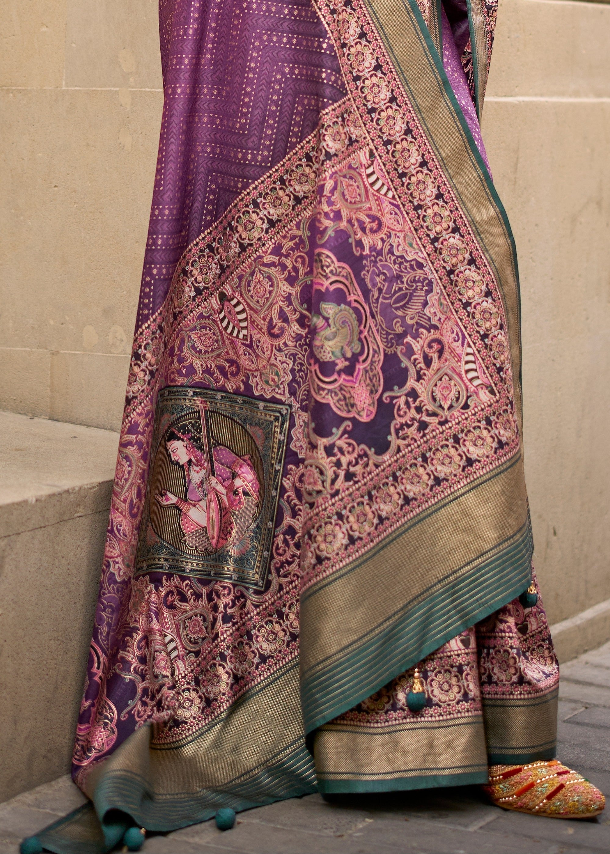 Purple Poly Viscose Silk Saree With Foil Print - qivii
