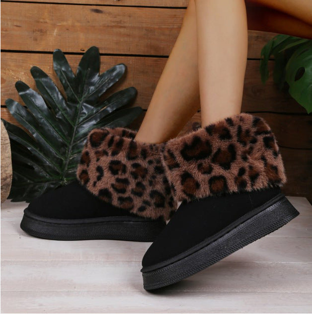 Women's Darby Leopard Winter Boots - Cozy Fuzzy-Lined Platform Slip-On Shoes (US 5-10)