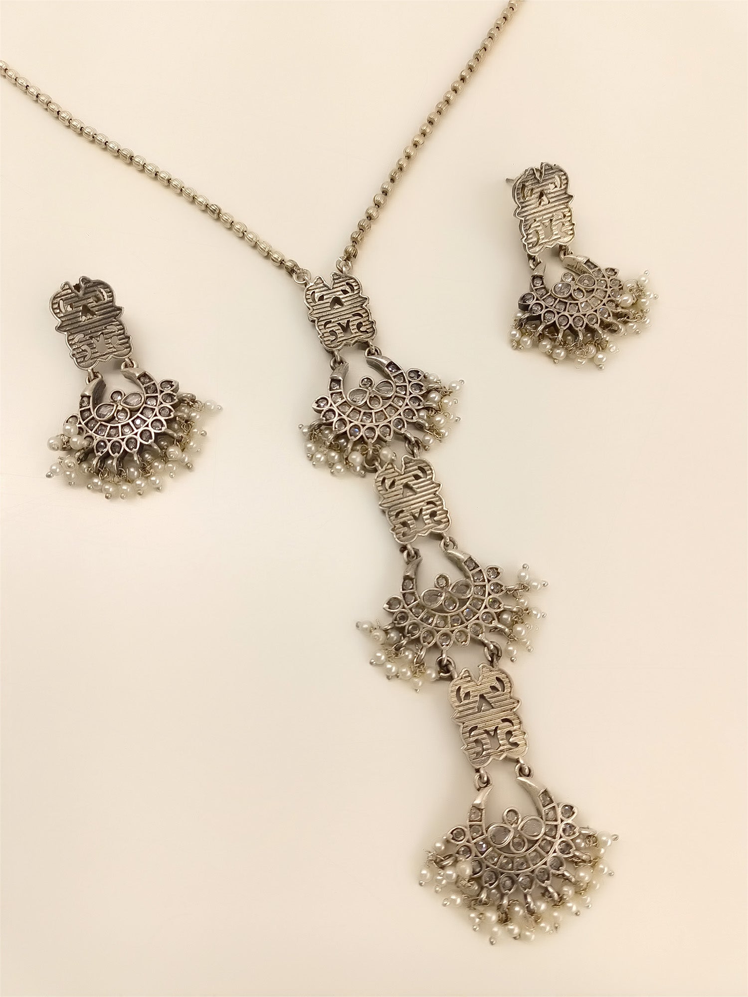 Vatsala White Long Oxidized Set - qivii