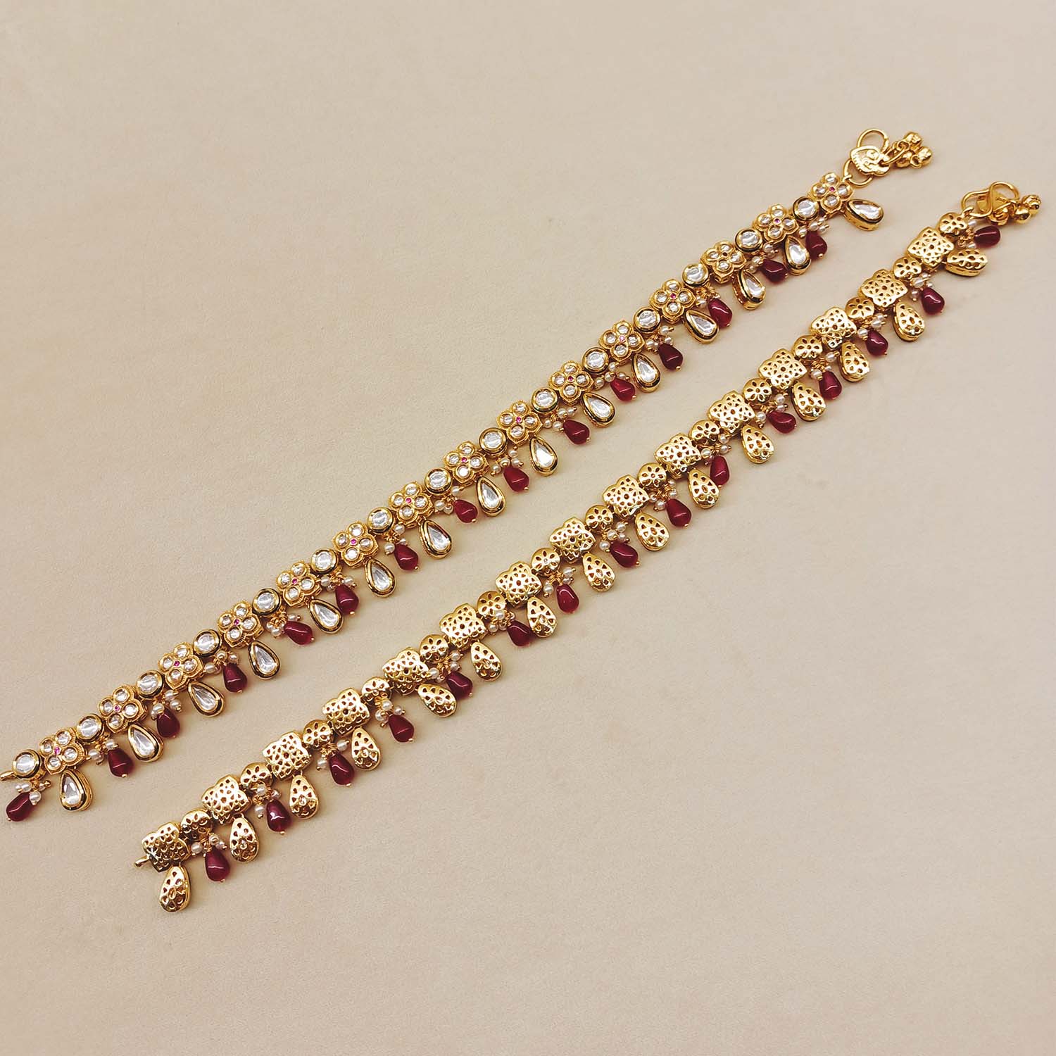 Nupoor Ruby Gold Plated Kundan Anklet
