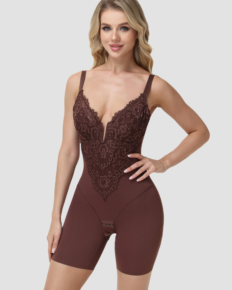 Shapshe® Lace Plunge Backless Bodysuit Shapewear