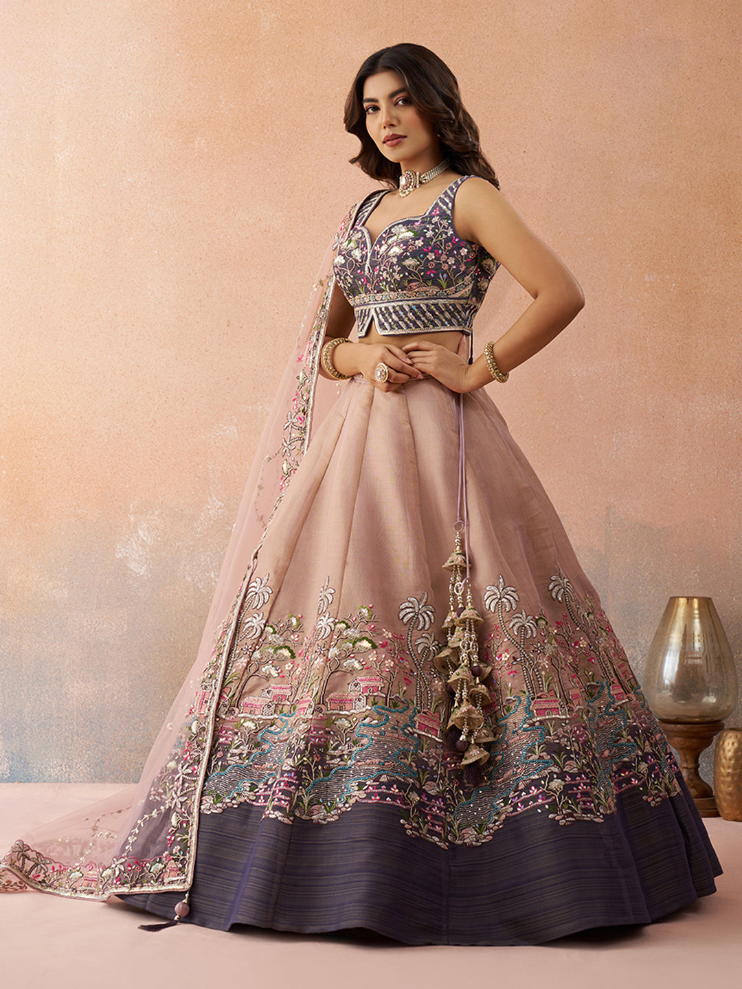 Ombre Purple and Mauve Sequins Embroidered Lehenga Set