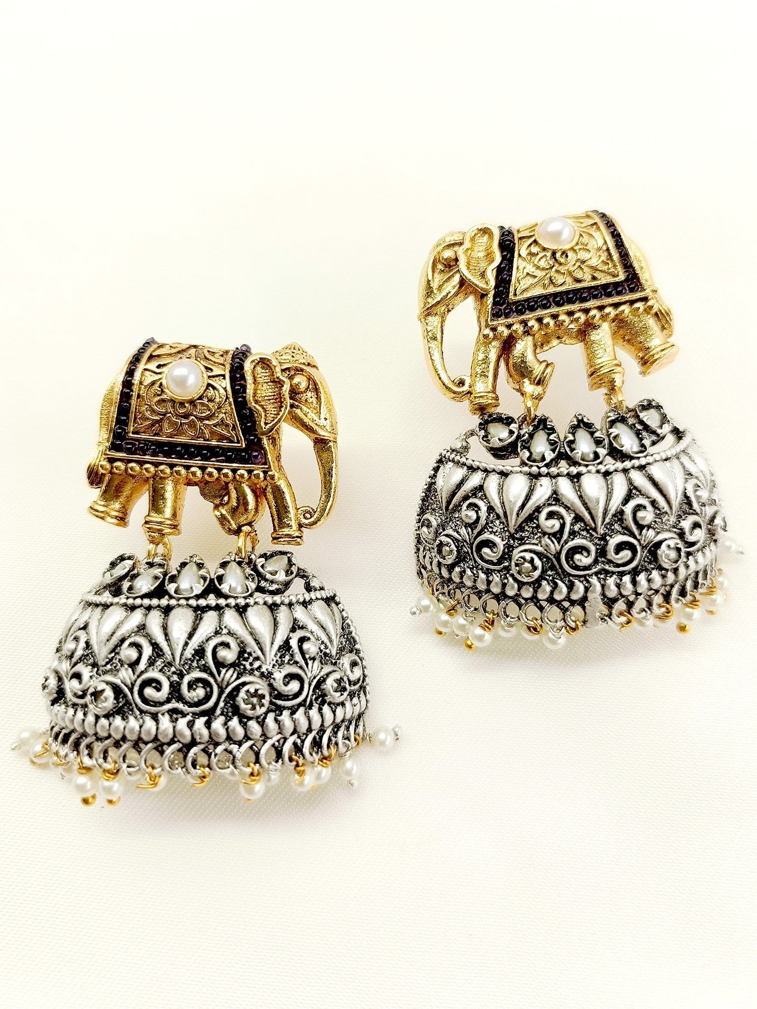 Kira White Elephant Oxidized Earrings - qivii