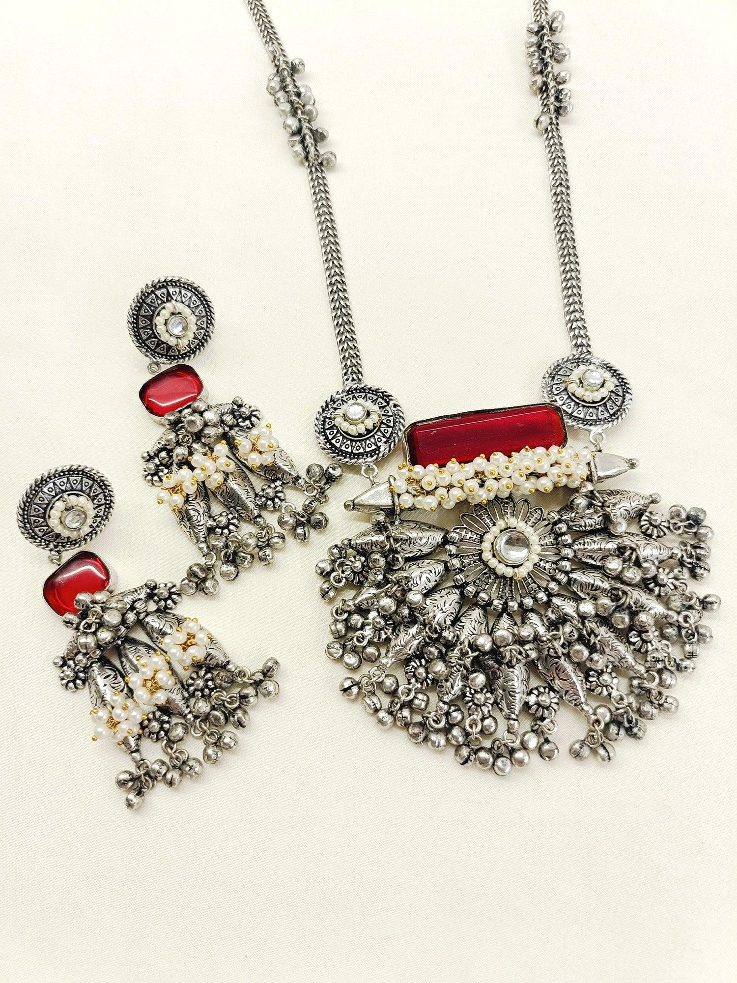 Rhea Ruby Oxidized Pendant Set