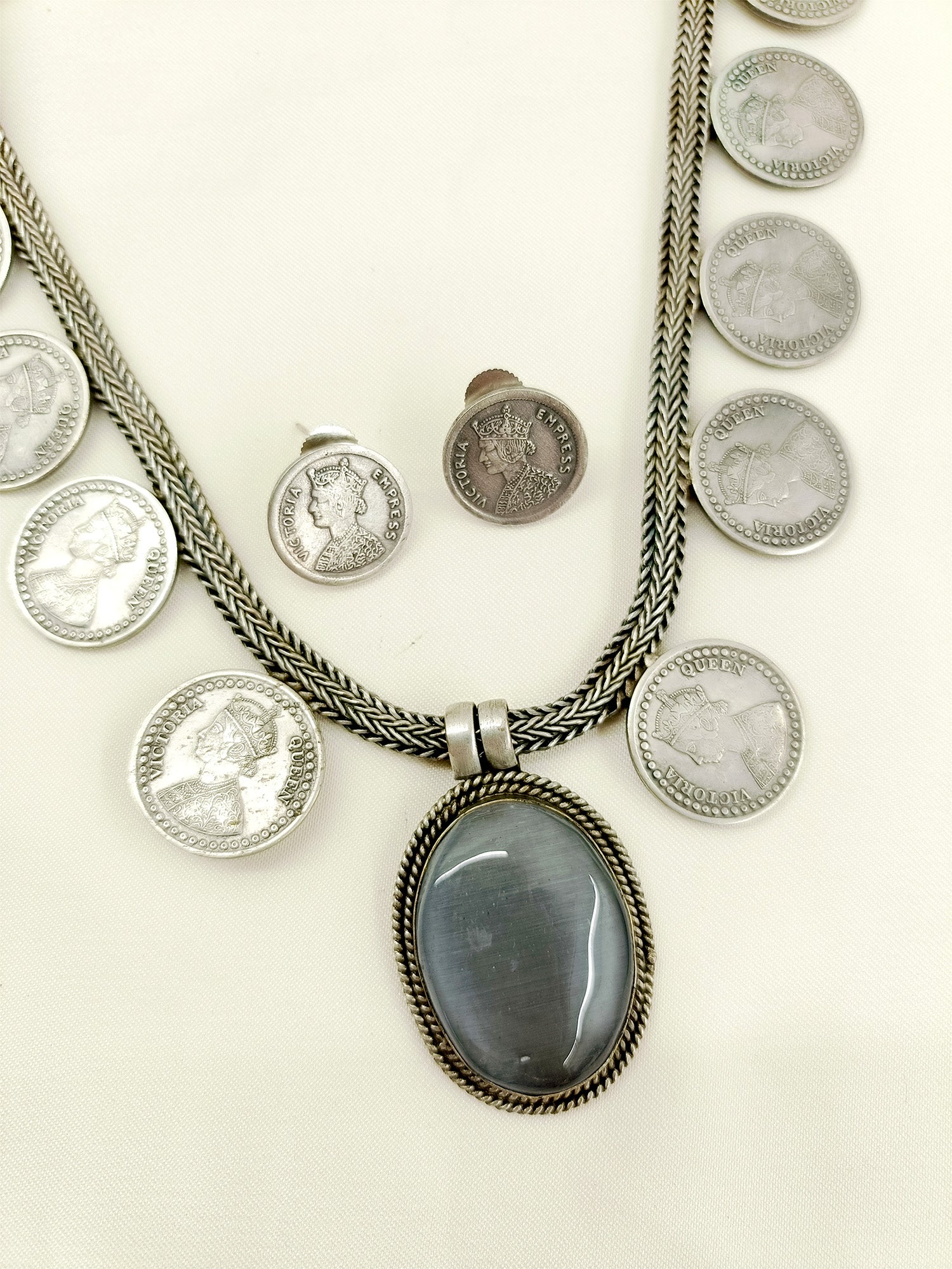 Erum Grey German Silver Oxidized Necklace Set