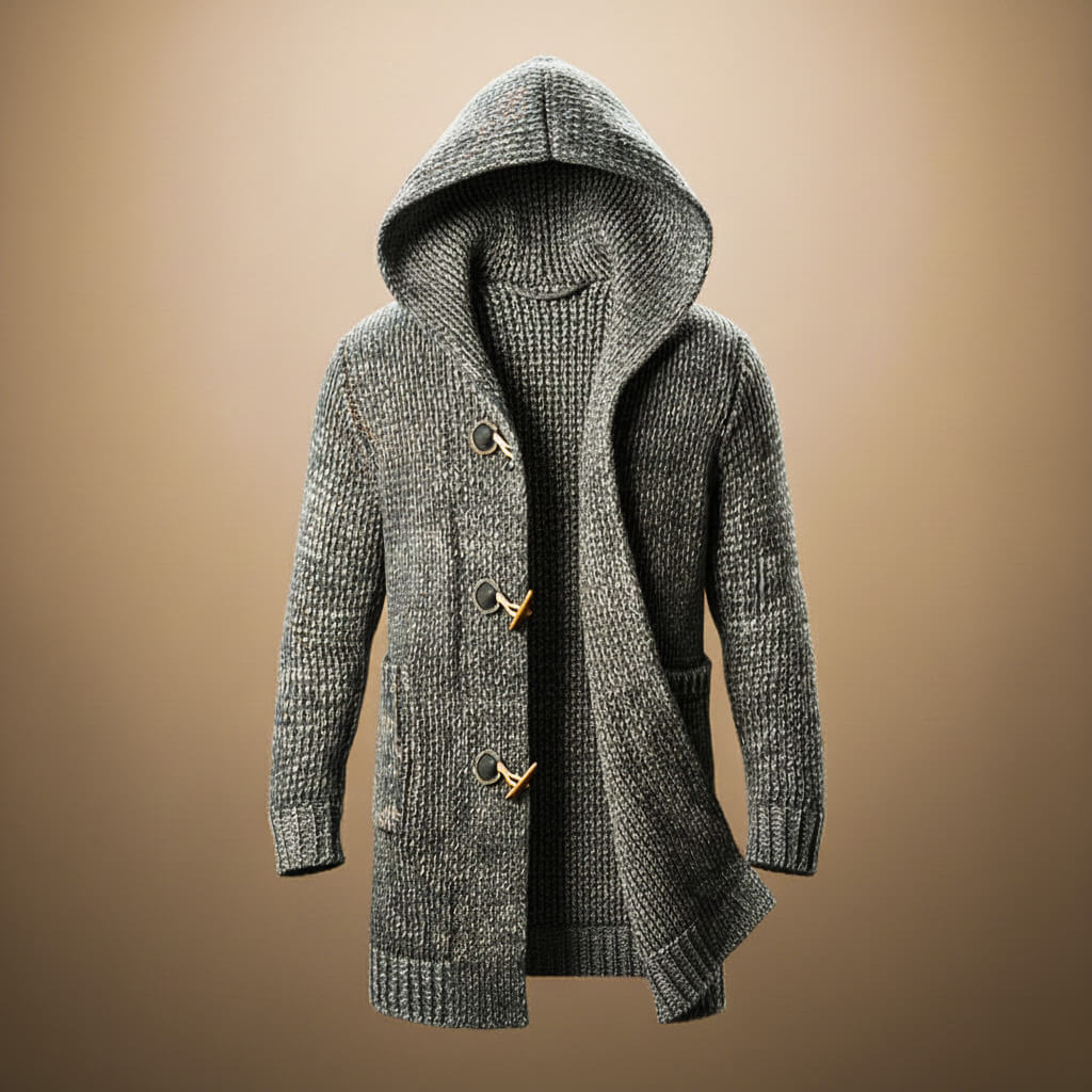 Adrian Wool Knit Hooded Cardigan - By Qivii